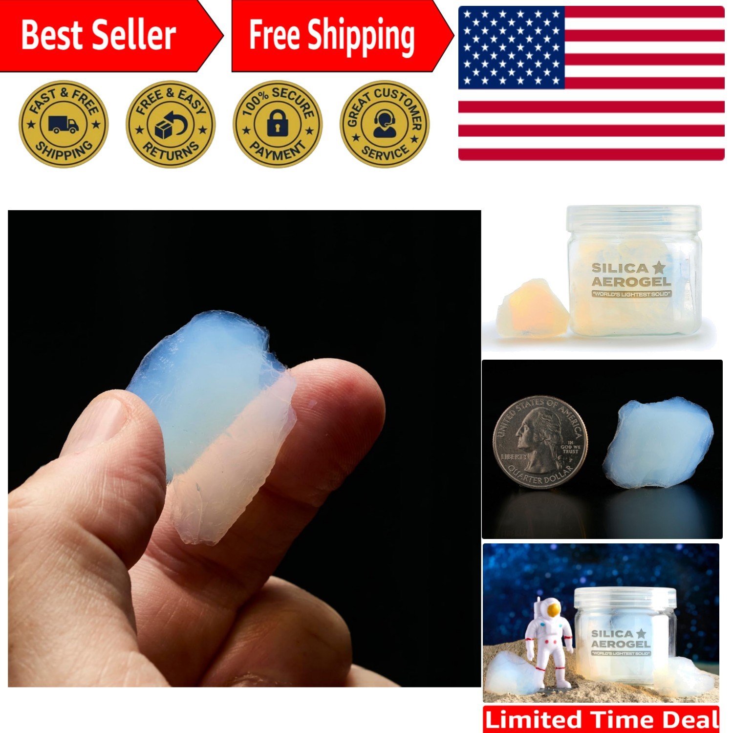 NASA-Inspired Aerogel Chunks | Lightest Material, High Purity Silica, 0.5-1.5”