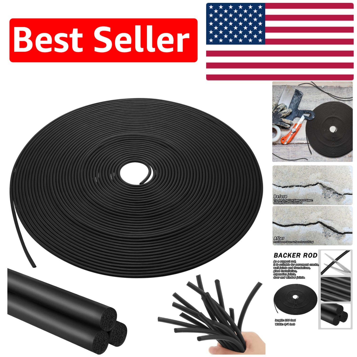 1/4 Inch x 100 Ft High-Quality Backer Rod – Foam Rubber Weather Strip Seal