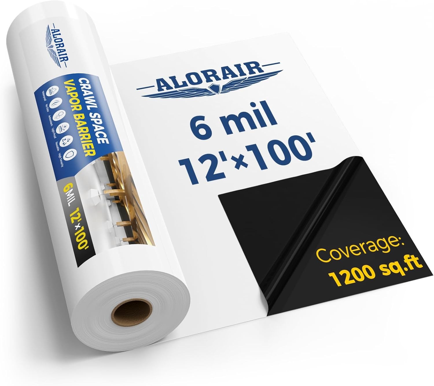 ALORAIR Crawl Space Vapor Barrier 6 mil 10’x100′ Coverage 1200sqft Encapsulation