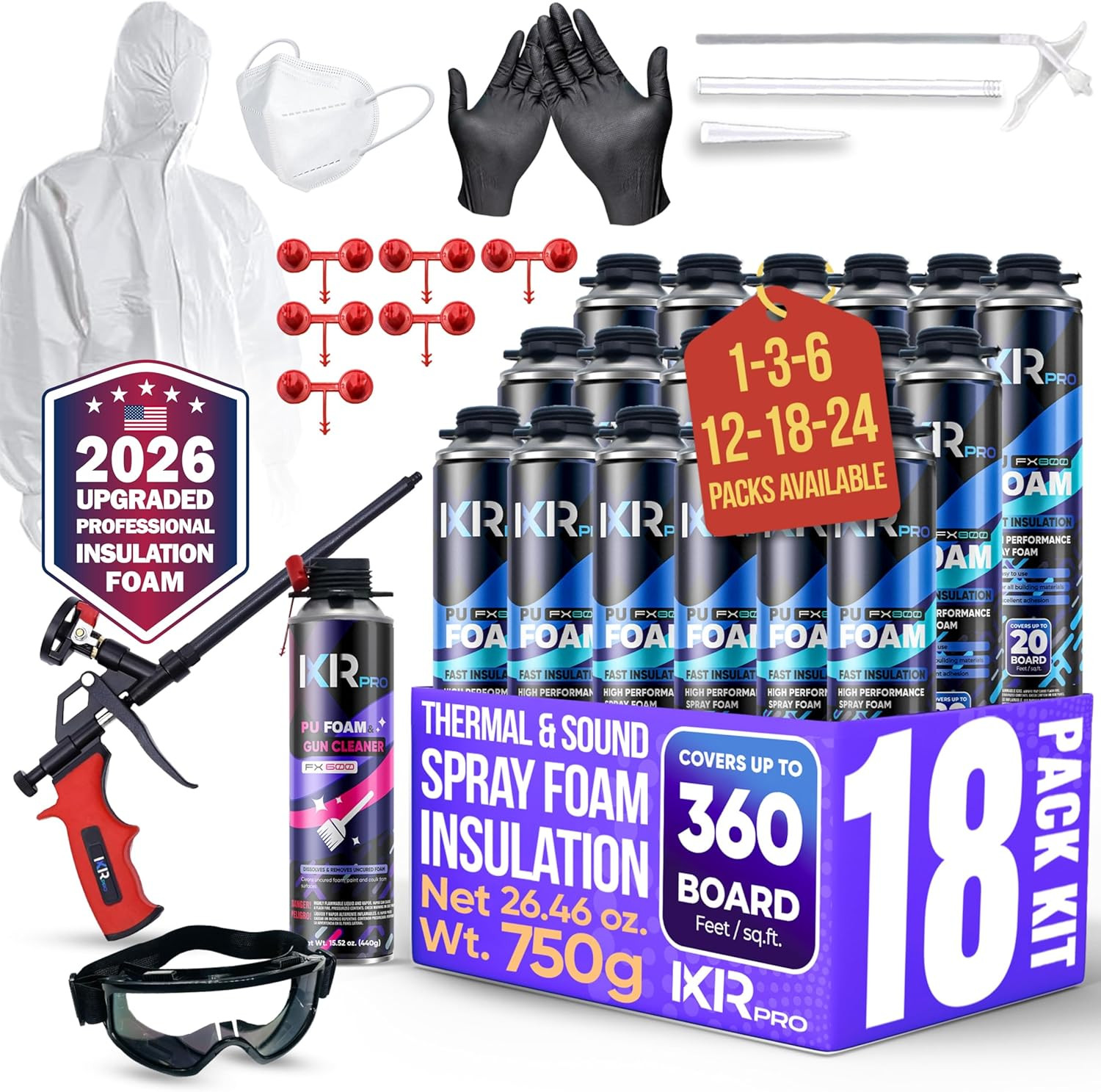 Spray Foam Insulation Kit (18 PK Kit-26.46Oz) Expanding Sealant, Closed Cell Spr