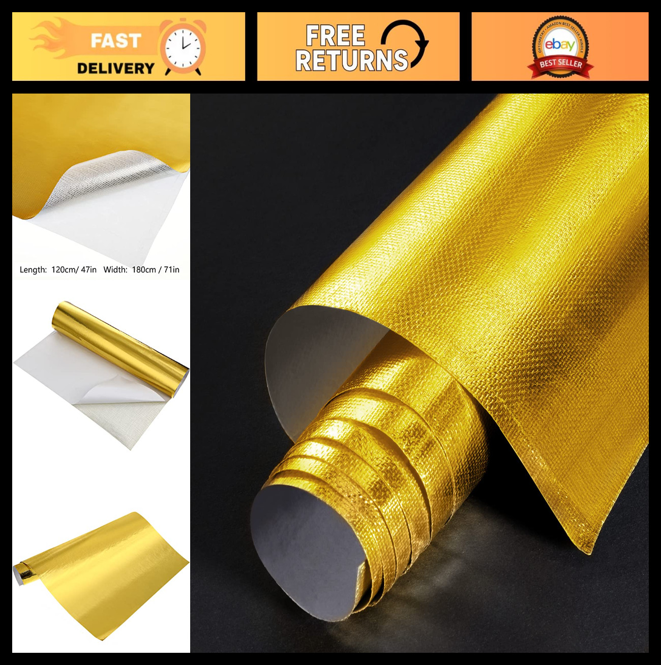 Heat Reflective Adhesive Fiberglass Tape – Insulation Barrier for Auto & Hose, 4