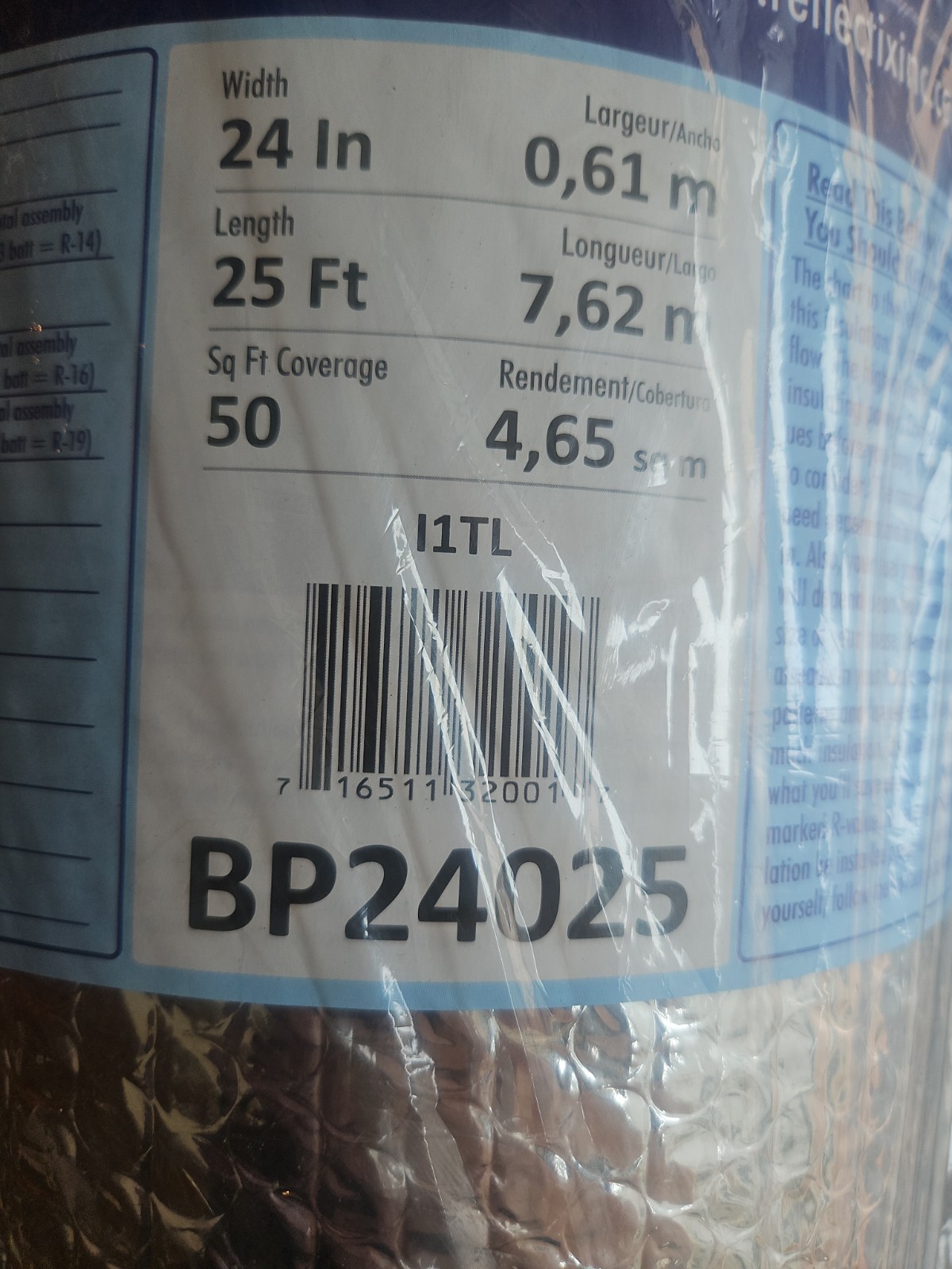 Reflectix BP24025 Bubble Pack Insulation 24Inx25Ft Reflective Roll Reflective