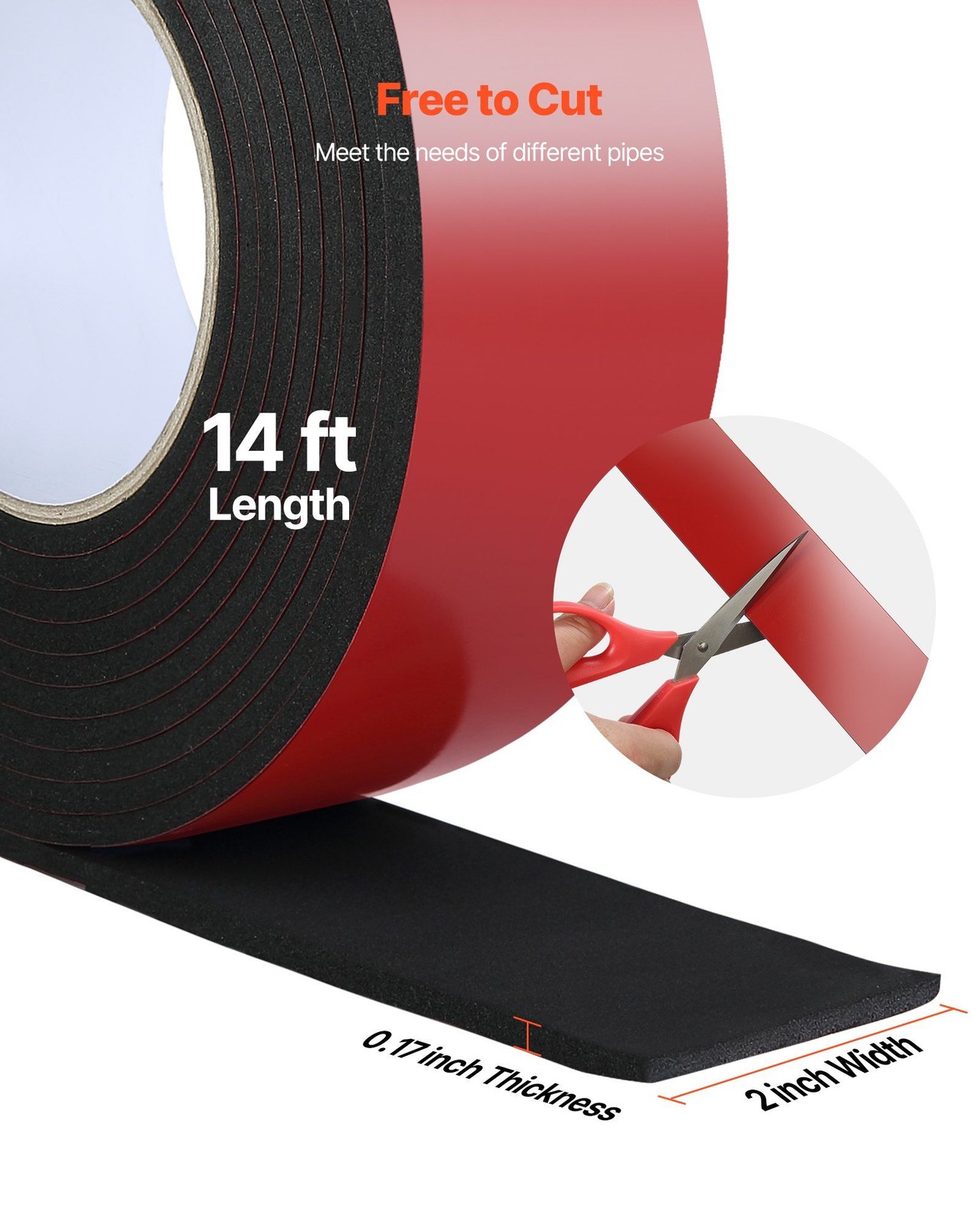 14ftx2in UV & Moisture Resistant Self-Stick Pipe Insulation, 0.17in EVE