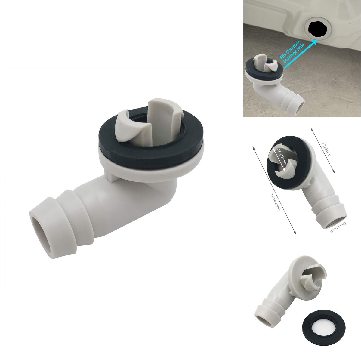 Air Jade 3/5 Inch(15mm) Drain Hose Connector Elbow Fitting Rubber Ring