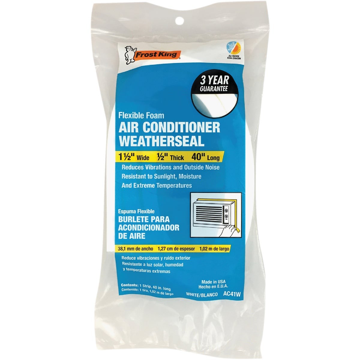 Frost King 40 In. x 1-1/2 In. x 1/2 In. Air Conditioning Weatherstrip AC41WA