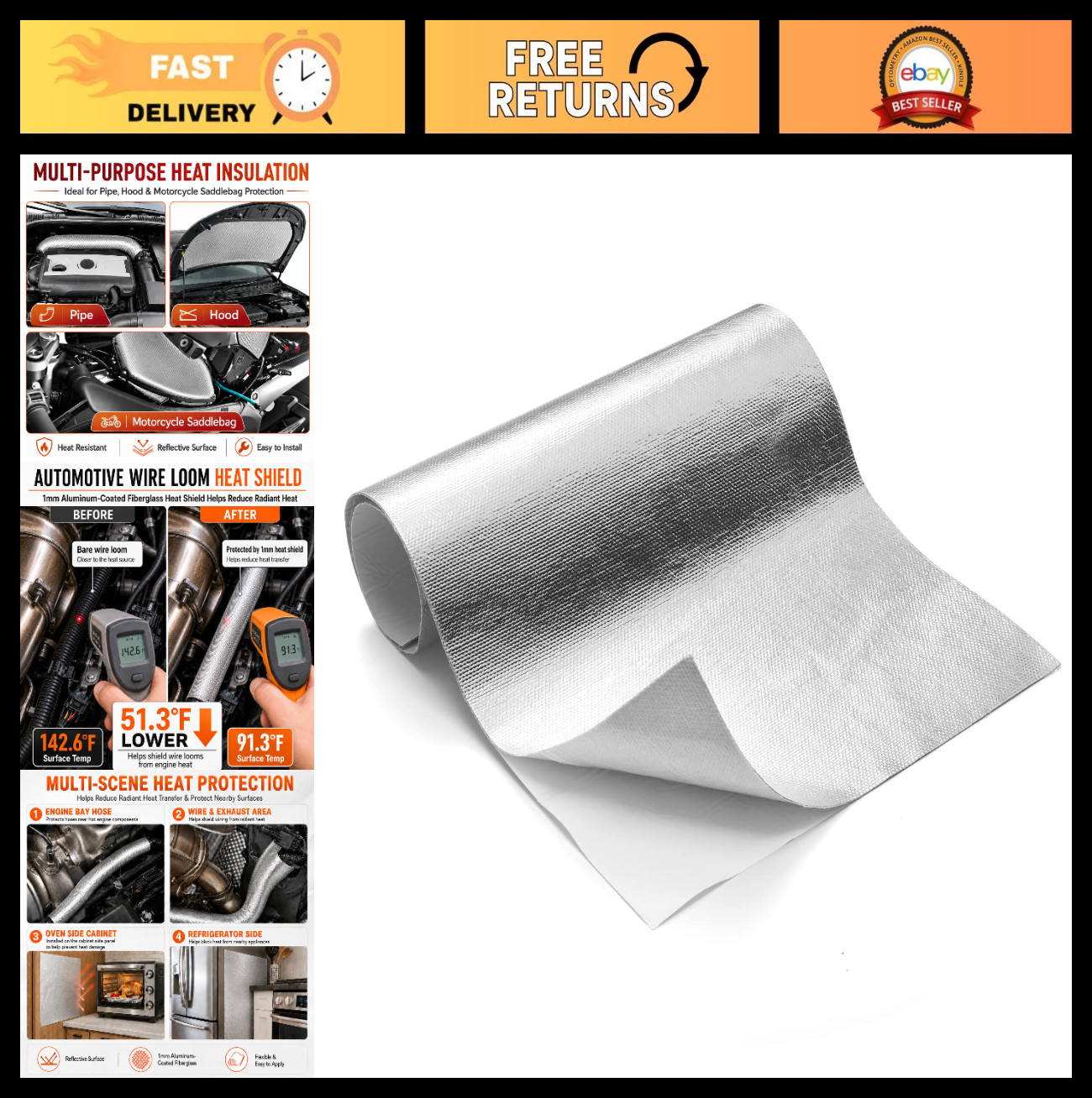 Aluminized Heat Shield Thermal Barrier Blanket 24” x 40” – Reduces 90% Radiant