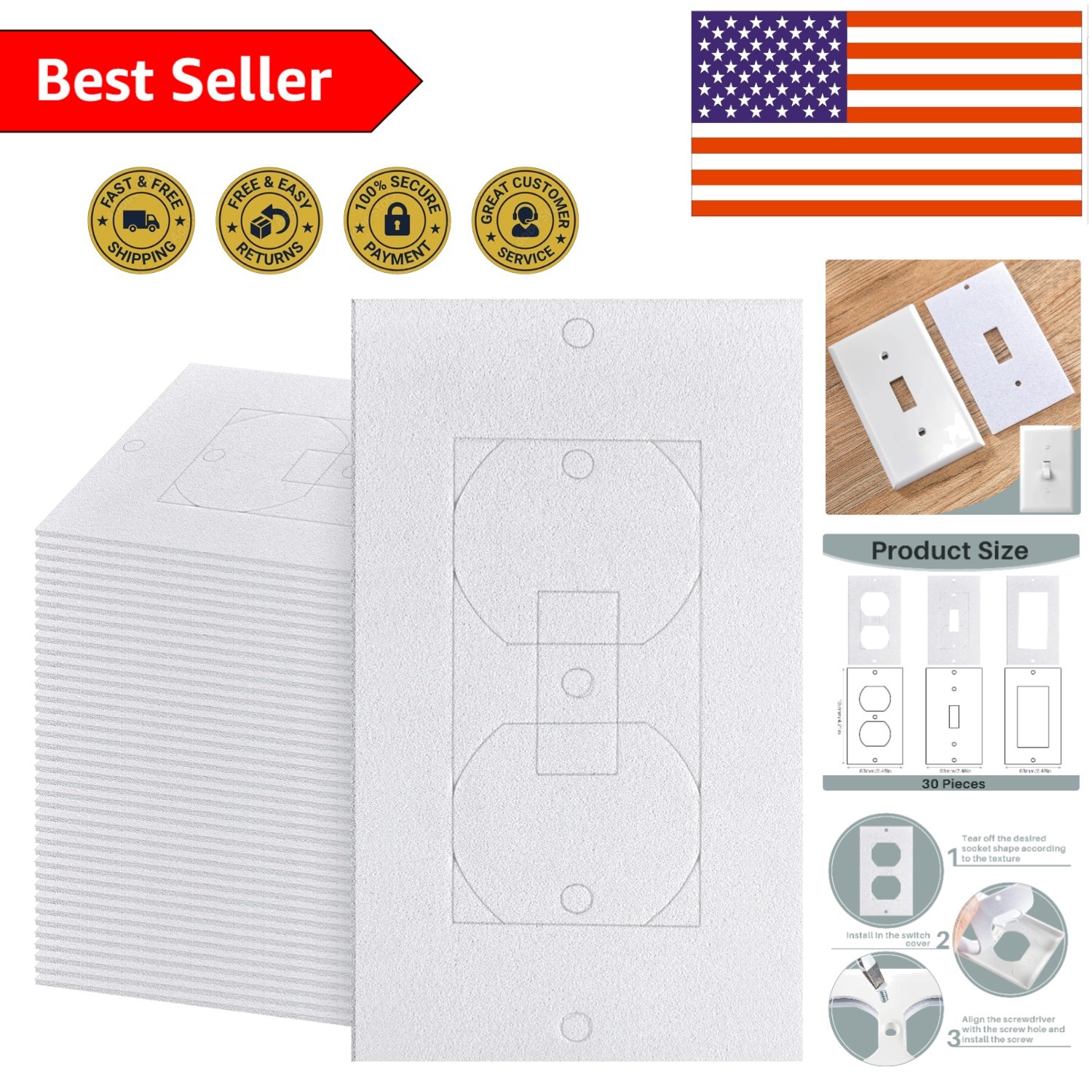 30 Pcs Foam Outlet Insulation Pads – Universal Draft Sealers for Home Safety
