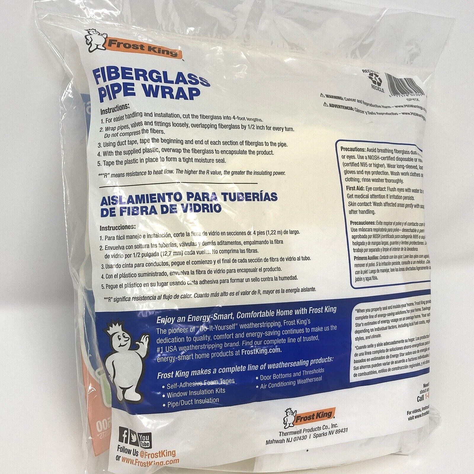 Frost King Pipe Wrap Insulation Kits 3″ x 1/2″ x 25′ Fiberglass R Value 1.6