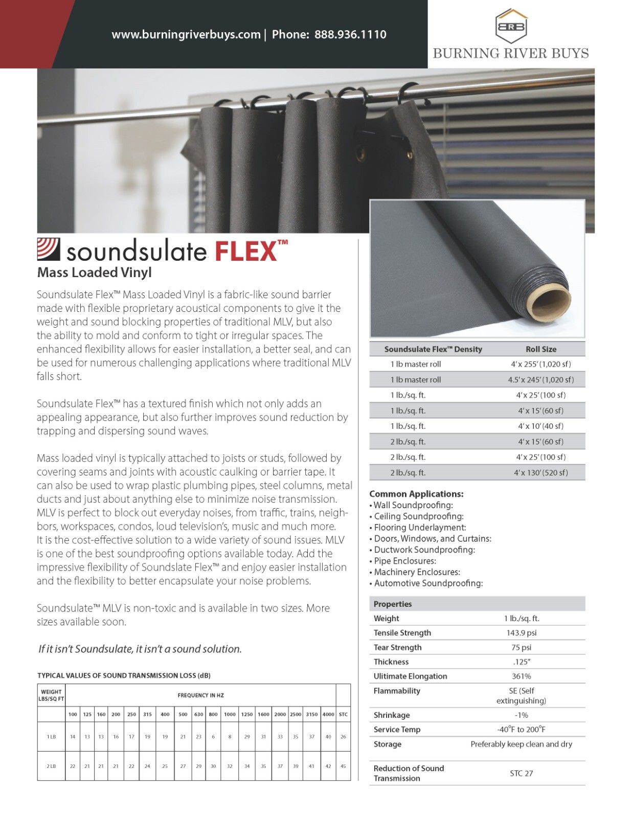 Soundsulate Flex™ Mass Loaded Vinyl Soundproofing Barrier, 2 lb -Made in The USA