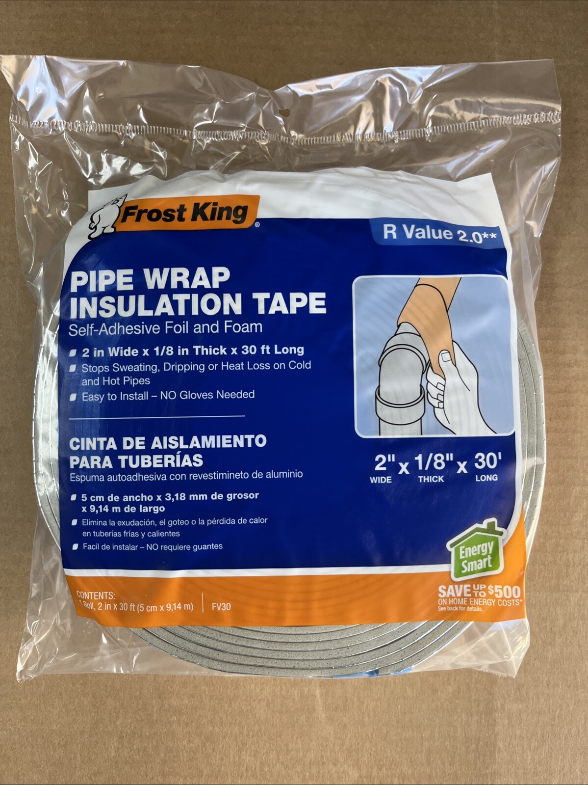 Frost King FV30 Foam and Foil Pipe Insulation, 2″x l/8″x 30ft, Silver