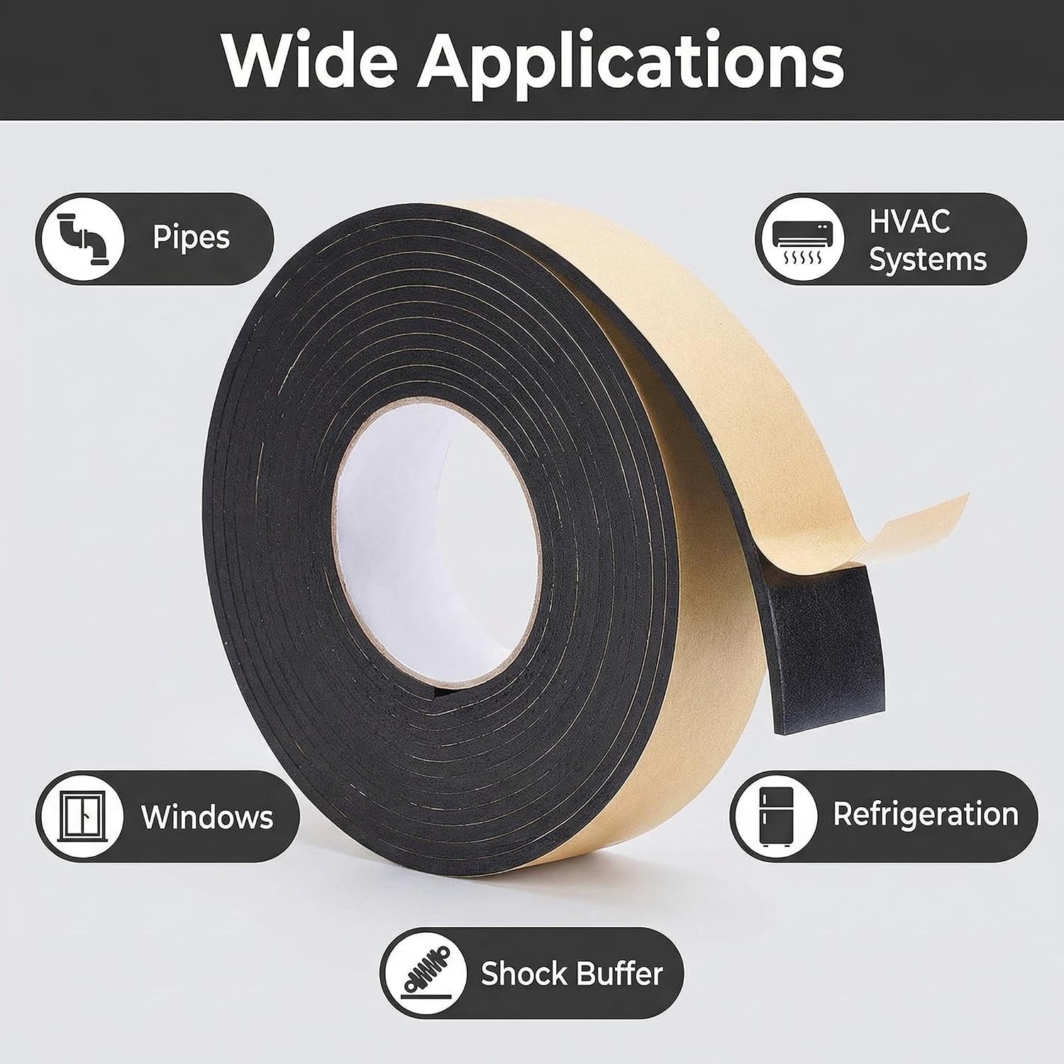 33Ft Pipe Wrap Insulation Foam Tape Self Adhesive 2″x1/8″ HVAC AC Weather Strip