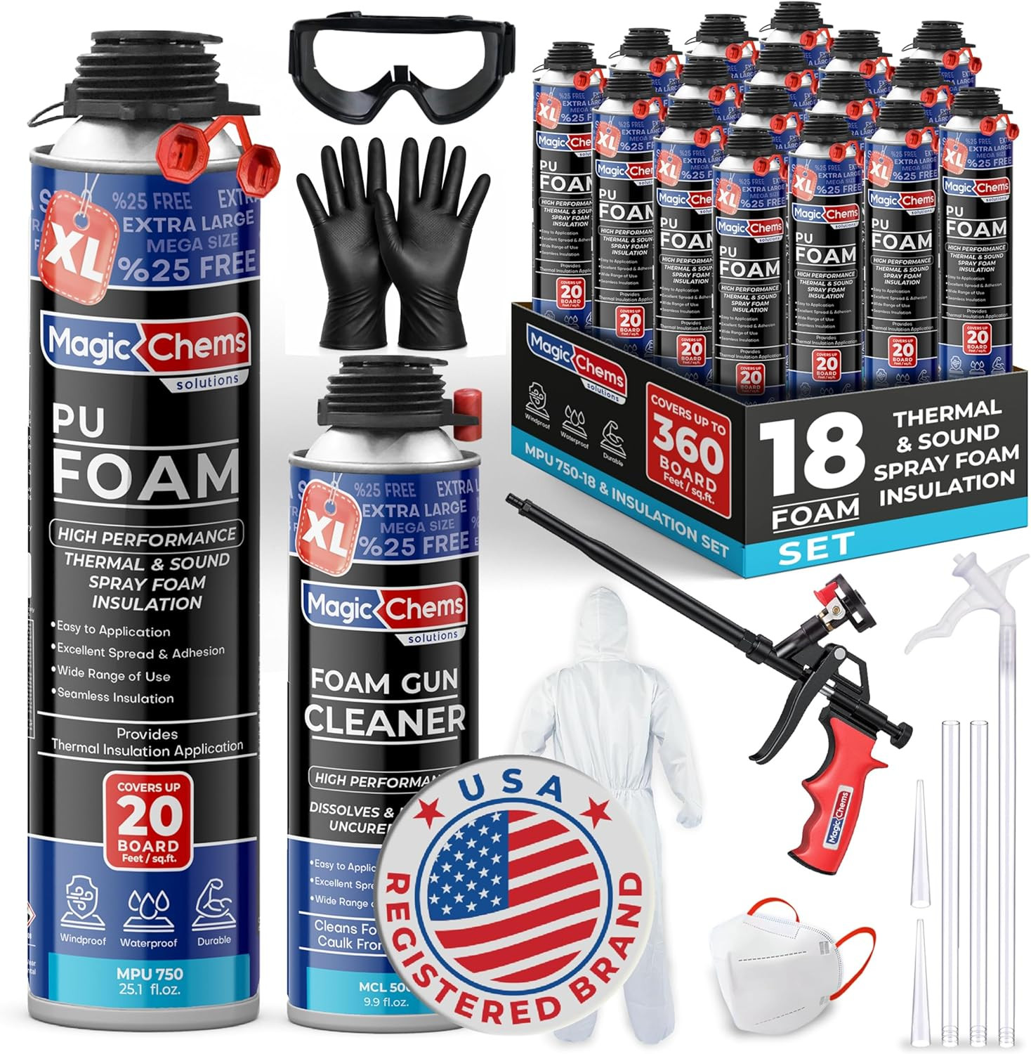 Closed Cell Spray Foam Insulation Kit (18 Pack-25.4 Oz) Expanding Polyurethane F