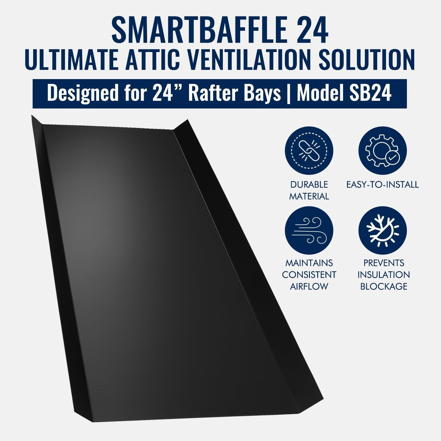 Smartbaffle 24 Attic Insulation Baffle for 24 Inch On-Rafter, Black, (SB24)