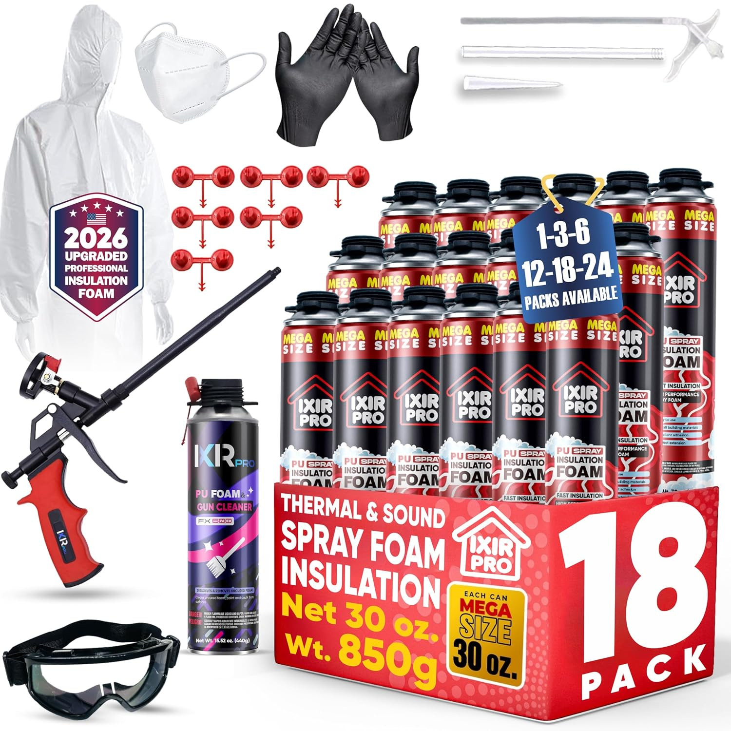 High Density Spray Foam Insulation Kit, 18 Pack, 30 Oz for Energy Efficiency