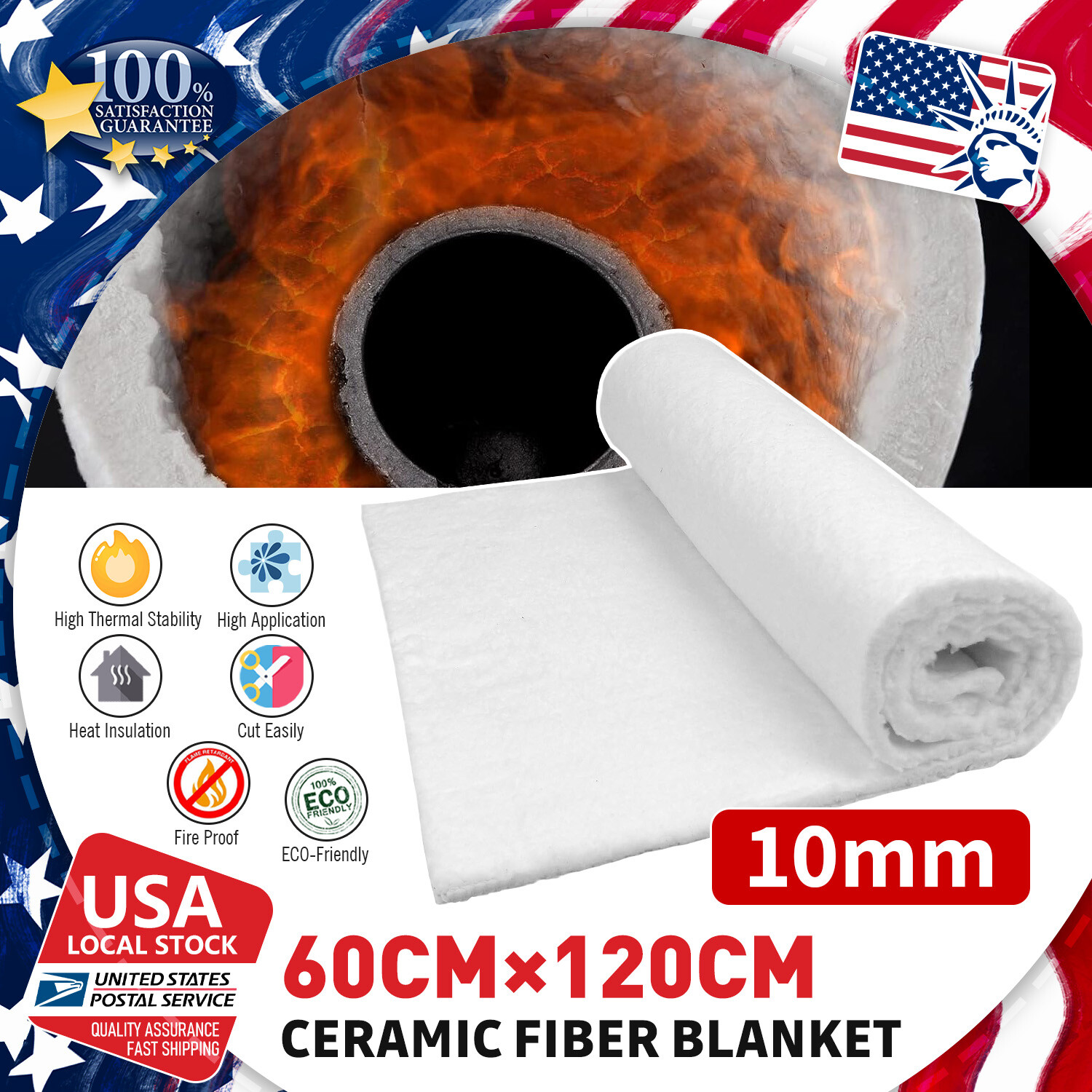 Thick 10mm white High Temperature Ceramic Fiber Insulation Exhaust Muffler Mat