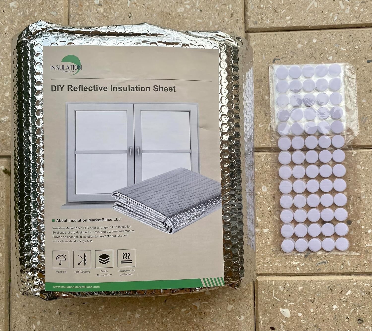 60″ X 10′ DIY Reflective Insulation, Window Kit, Bubble Core +65 Adhesive Pads