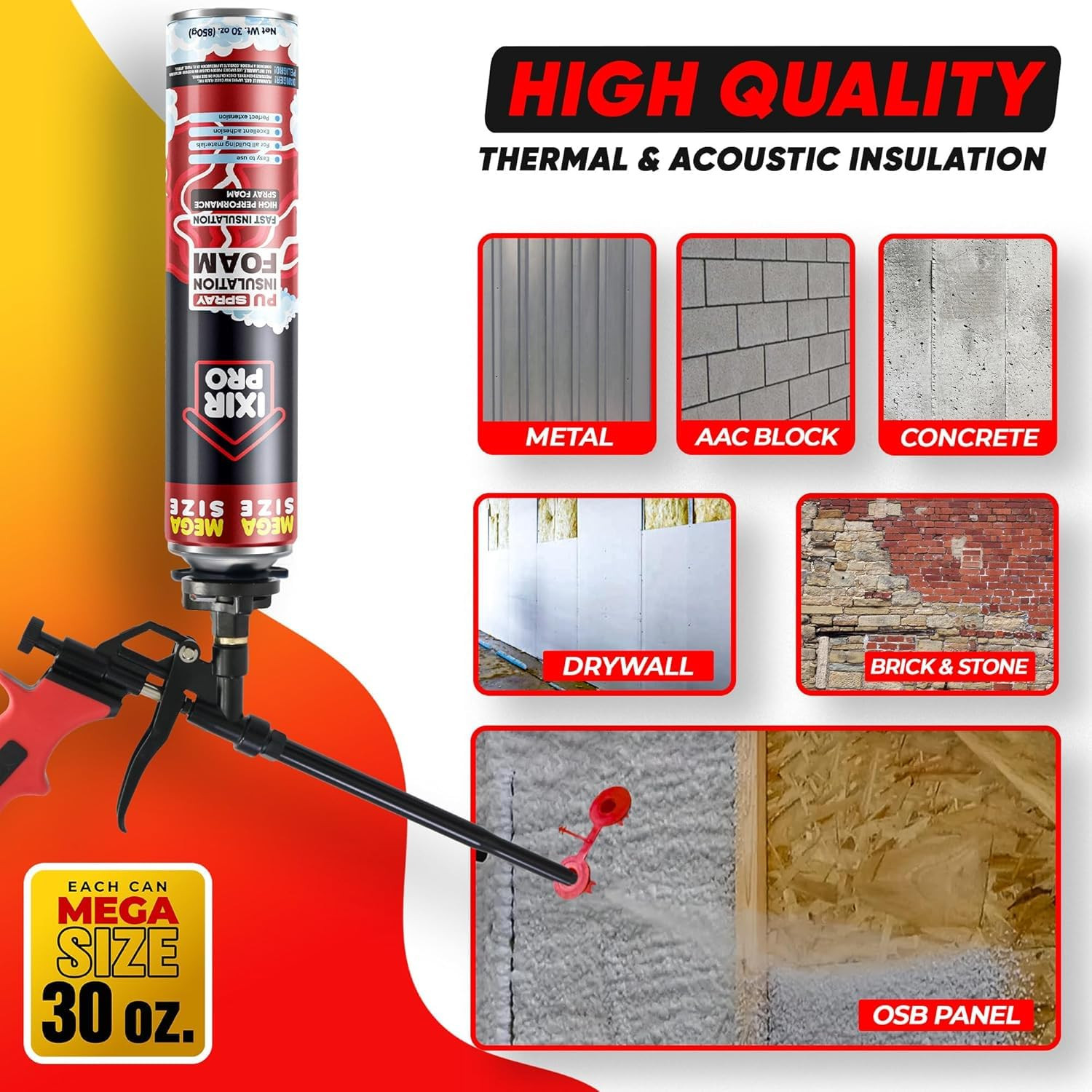 High Density Spray Foam Insulation Kit, 18 Pack, 30 Oz for Energy Efficiency
