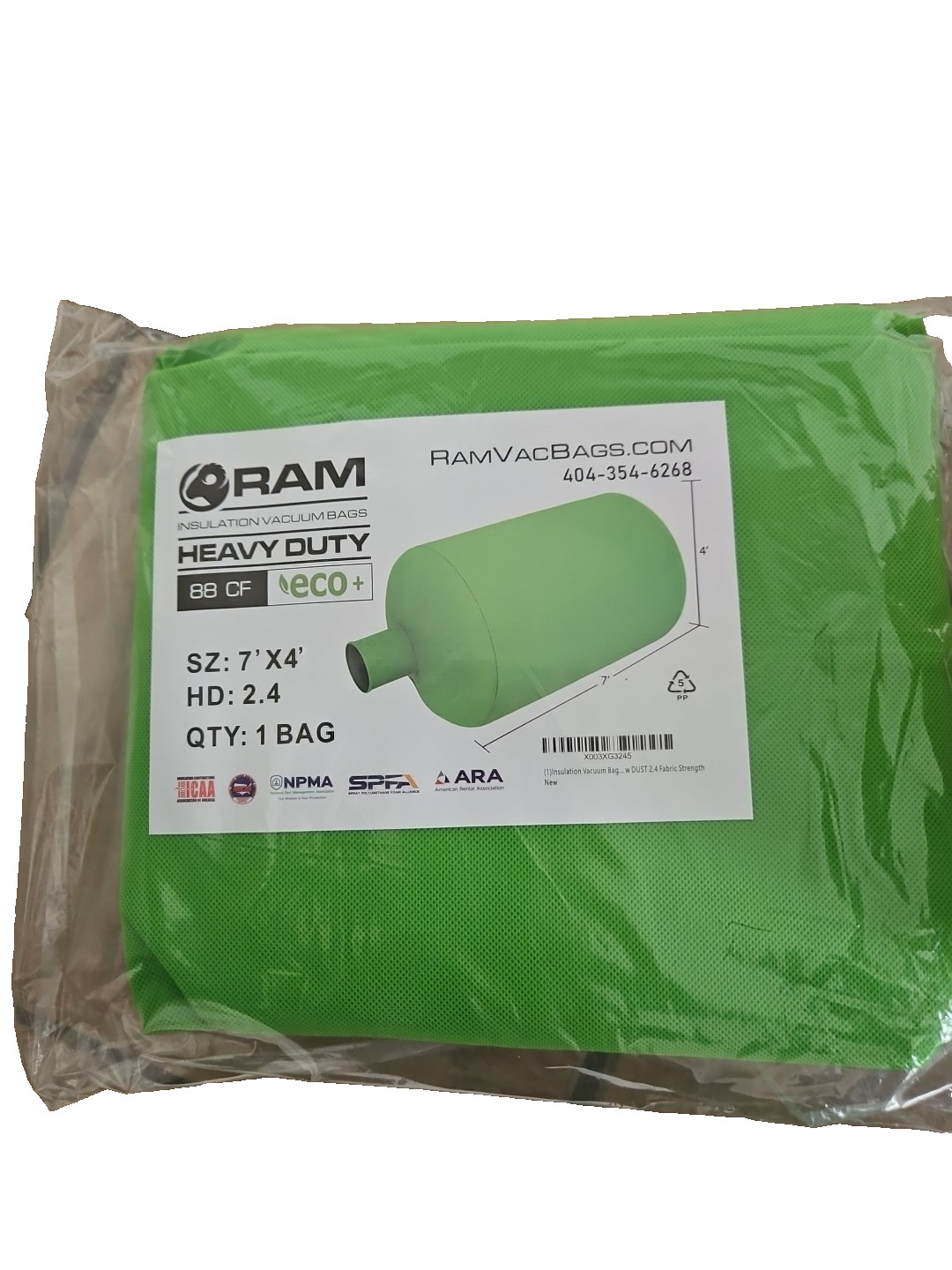 RAM Insulation Vacuum Bag Heavy Duty ECO+ 7’x4′ Holds 88 CF/375 LBS – 10 Pack