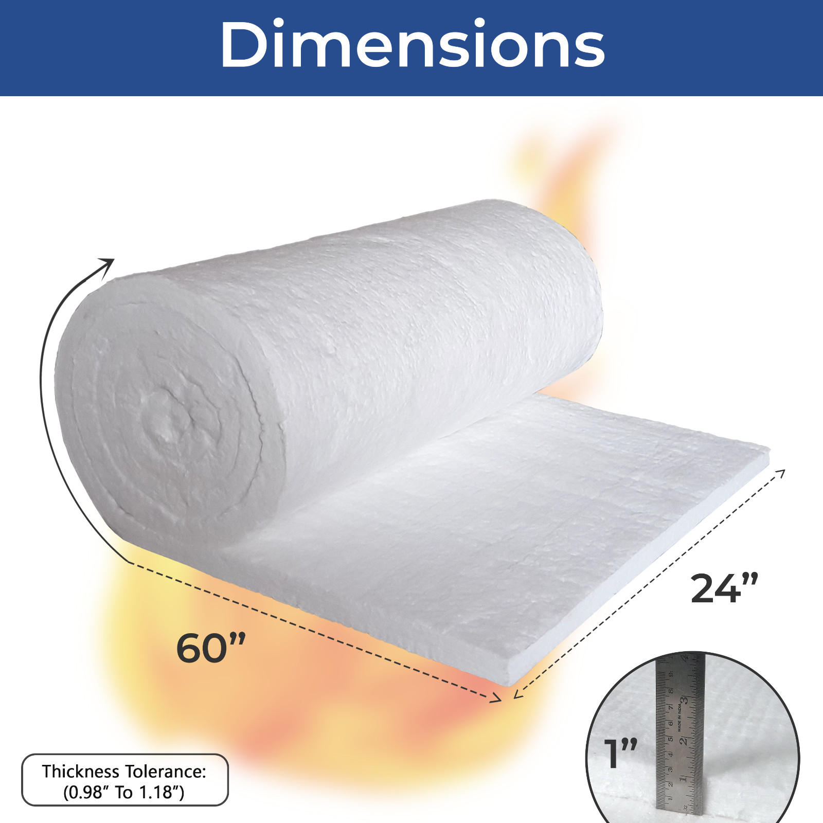 Ceramic Fiber Insulation Blanket – 1”x 24”x 60” – 8# 2400F