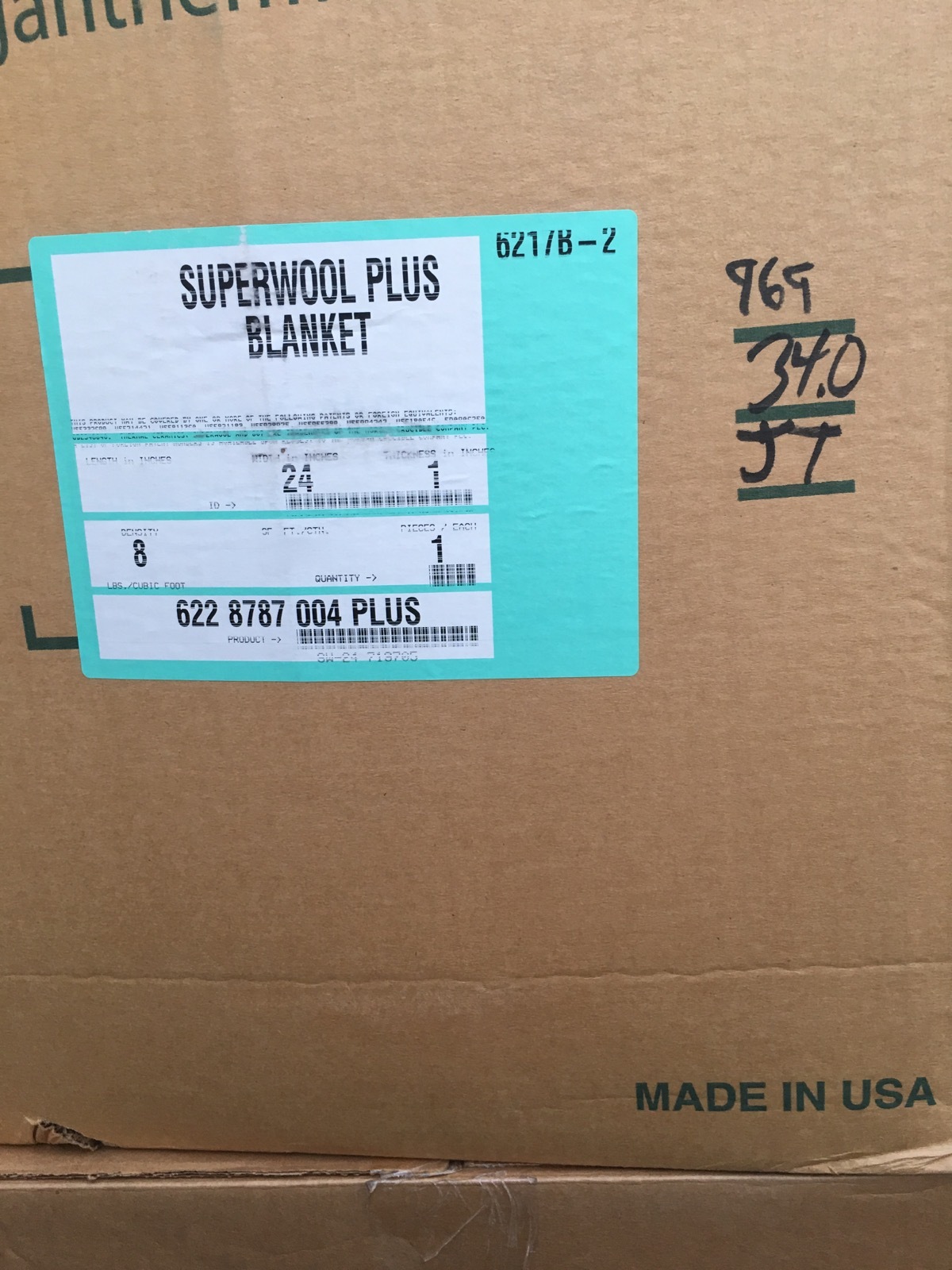1″ SuperWool Plus 12×48″ Ceramic Fiber Blanket ALTERNATIVE Thermal Ceramic 2192F