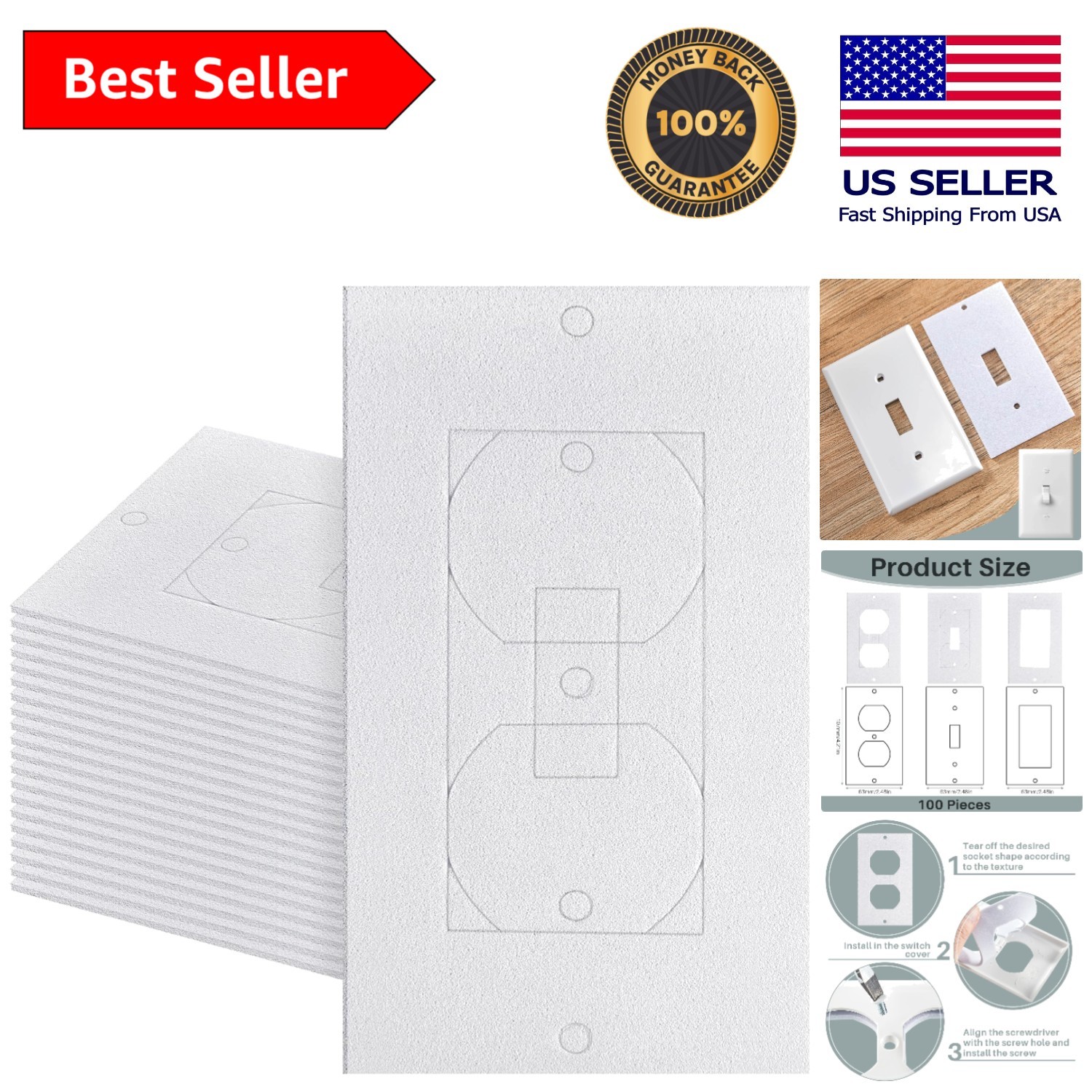 Universal Fit Foam Insulation Pads – 100 Pcs Light Switch Draft Sealers 1G/2G