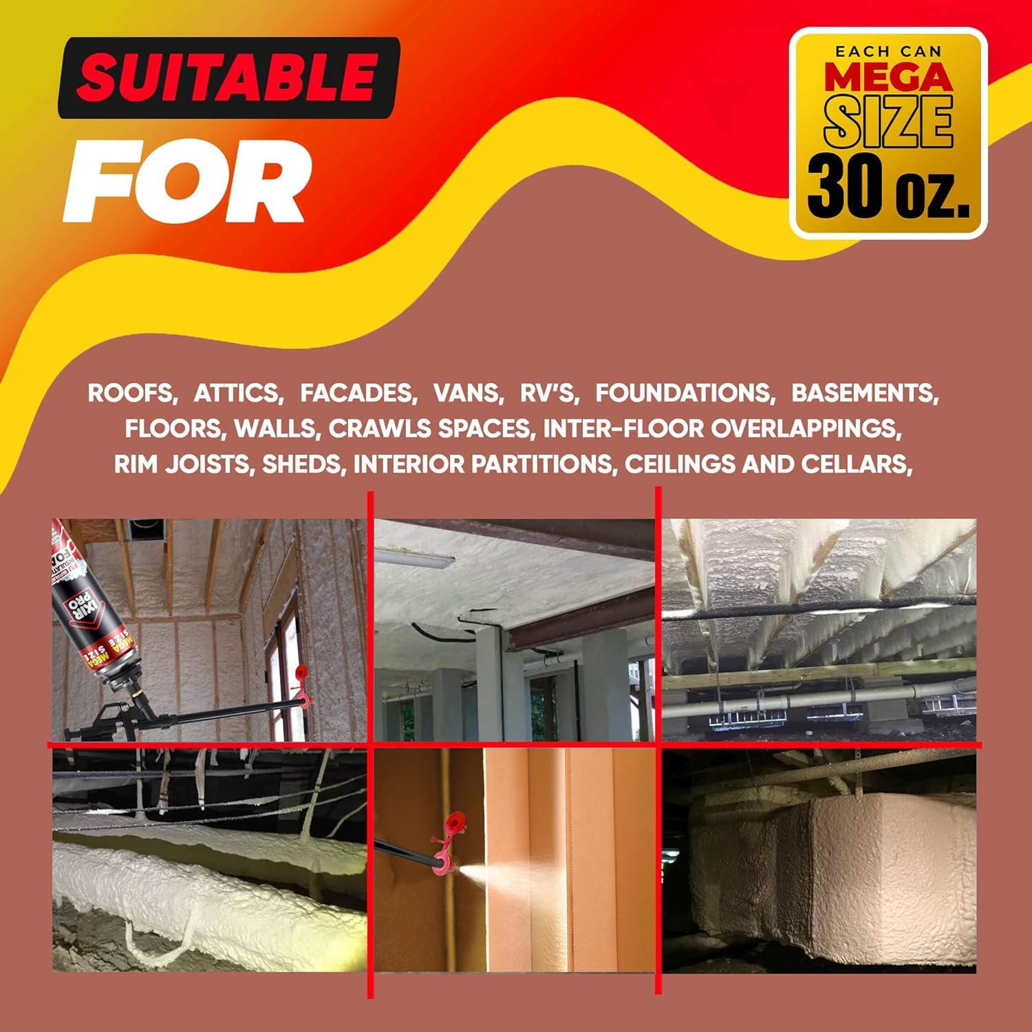 High Density Spray Foam Insulation Kit, 18 Pack, 30 Oz for Energy Efficiency