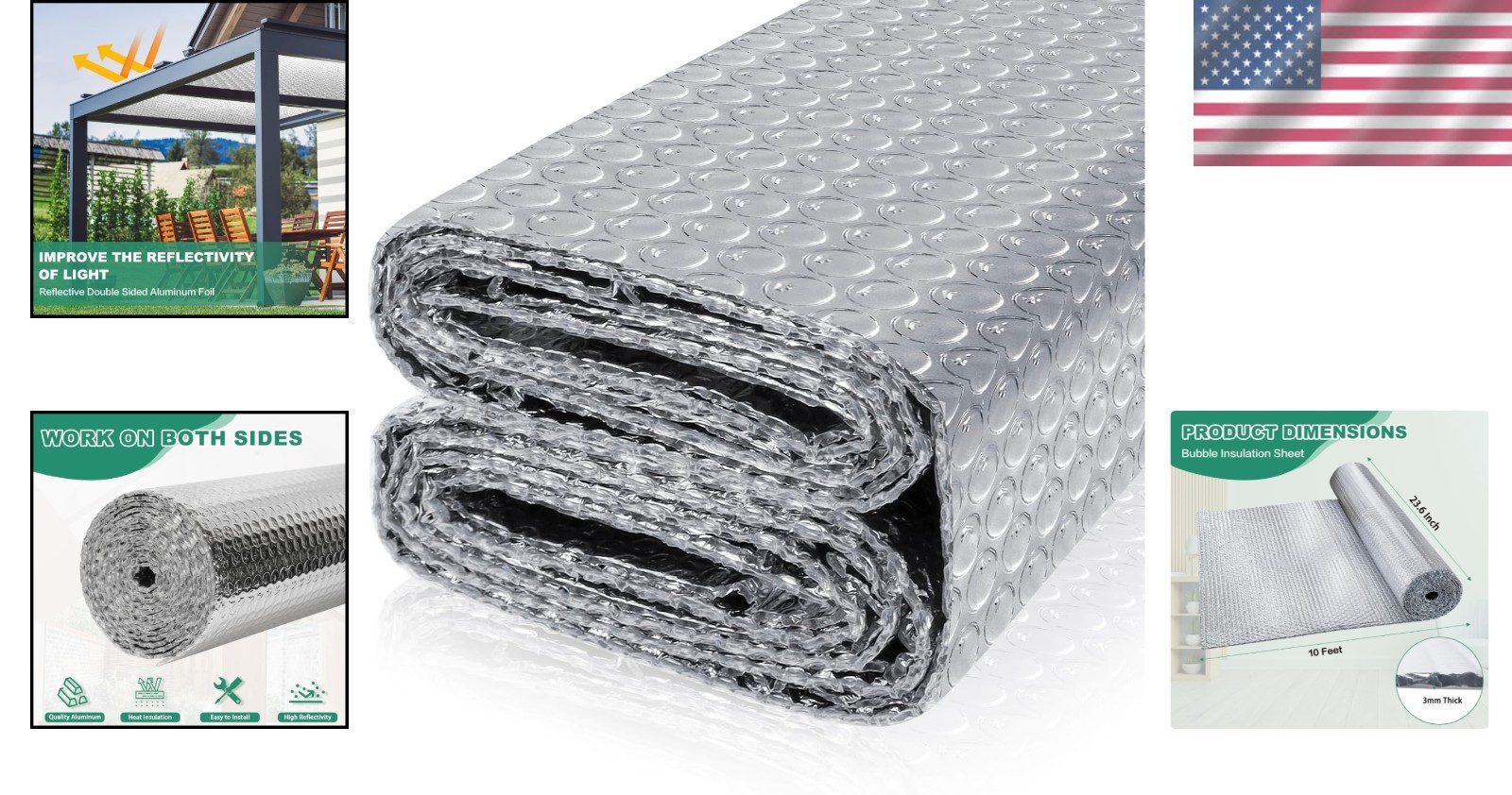 Double-Sided Aluminum Foil Insulation Roll 23.6in X 10ft – Waterproof & Durable