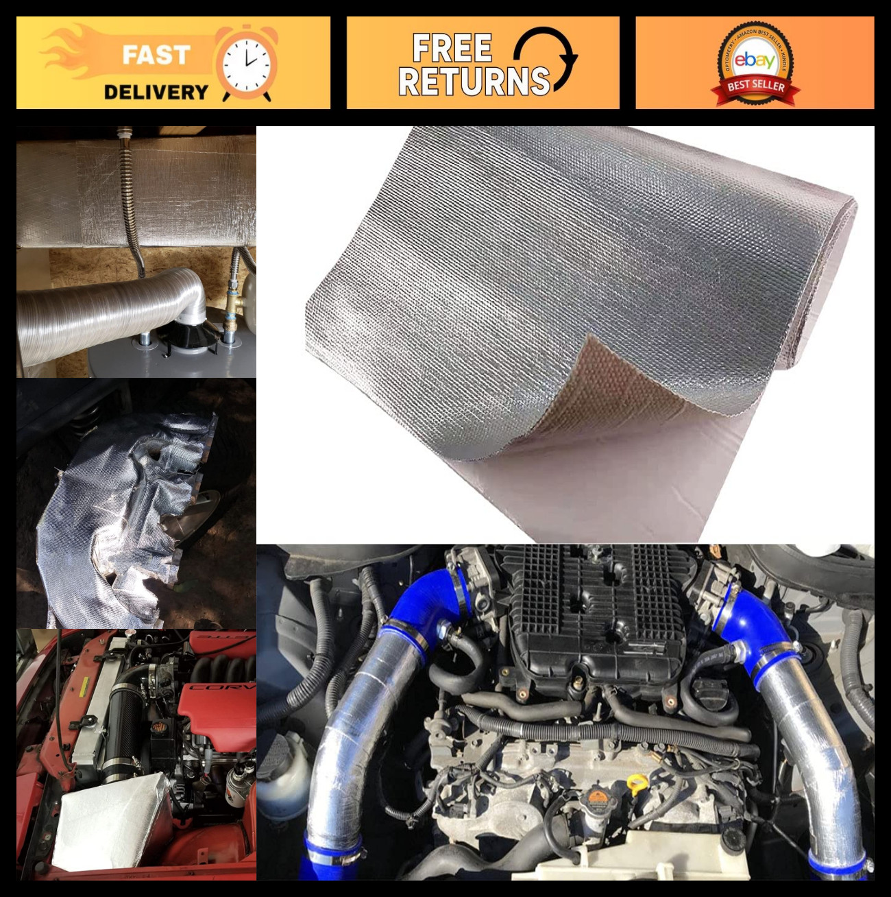 12” x 48” Aluminum Backed Aluminized Self-Adhesive Fiberglass Insulation – Hig