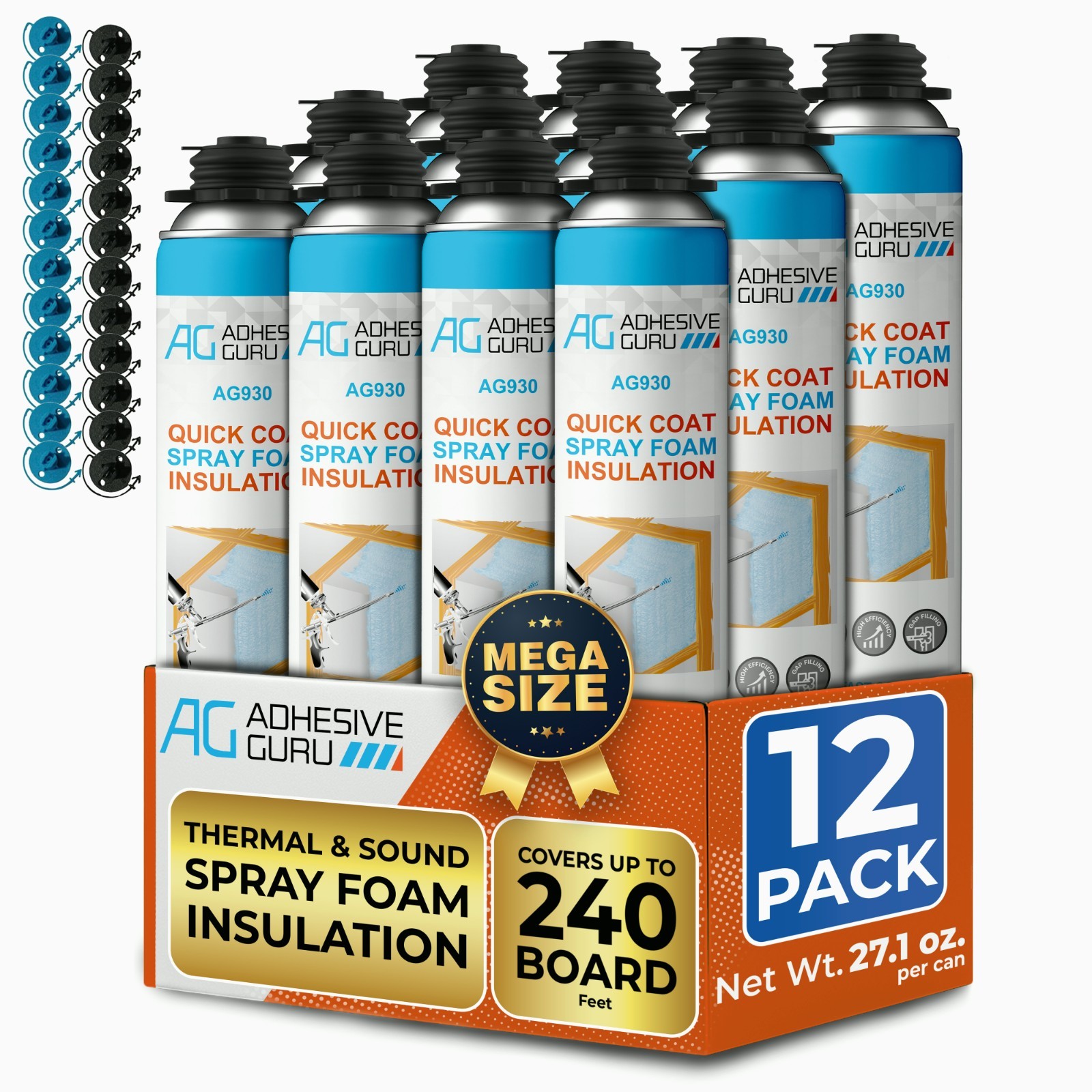 Adhesive Guru Heat Insulation Spray Foam (12×32.8 oz / 240 Board ft), Spray Foam