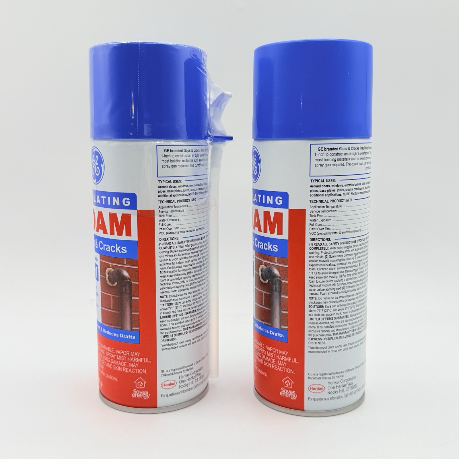 Insulating GE Foam Gaps & Cracks 12oz (2 Pack) 1 Sealed 1 New Straw