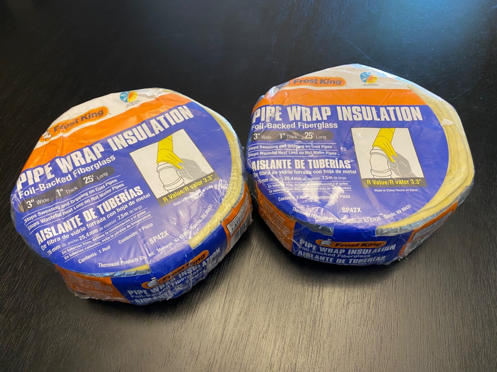 Frost King Foil Backed Fiberglass Pipe Wraps, 3″x1″x25′, (Total of 2), New