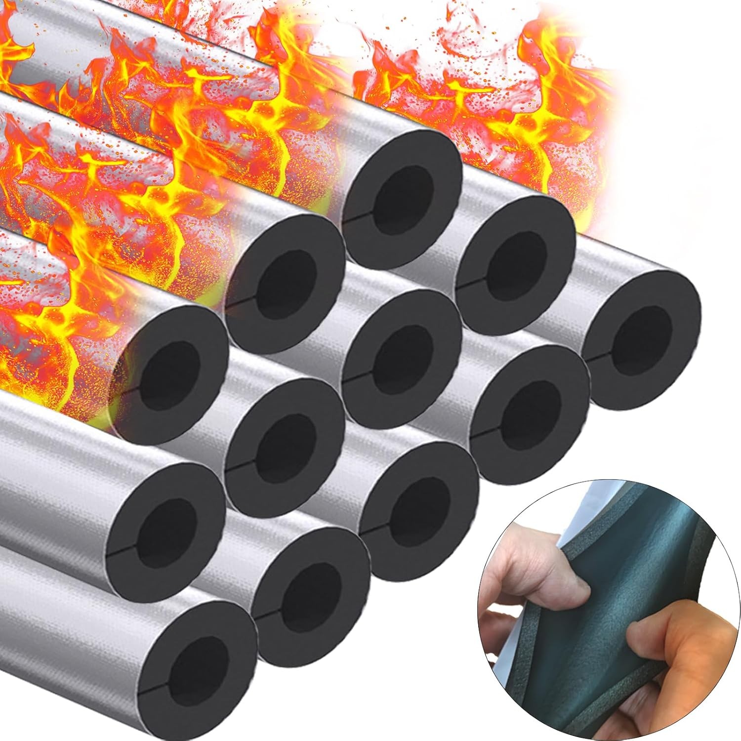 12 Pack Pipe Insulation Foam Tube, 3/4” Self Adhesive Pre Slit Foam Pipe Covers
