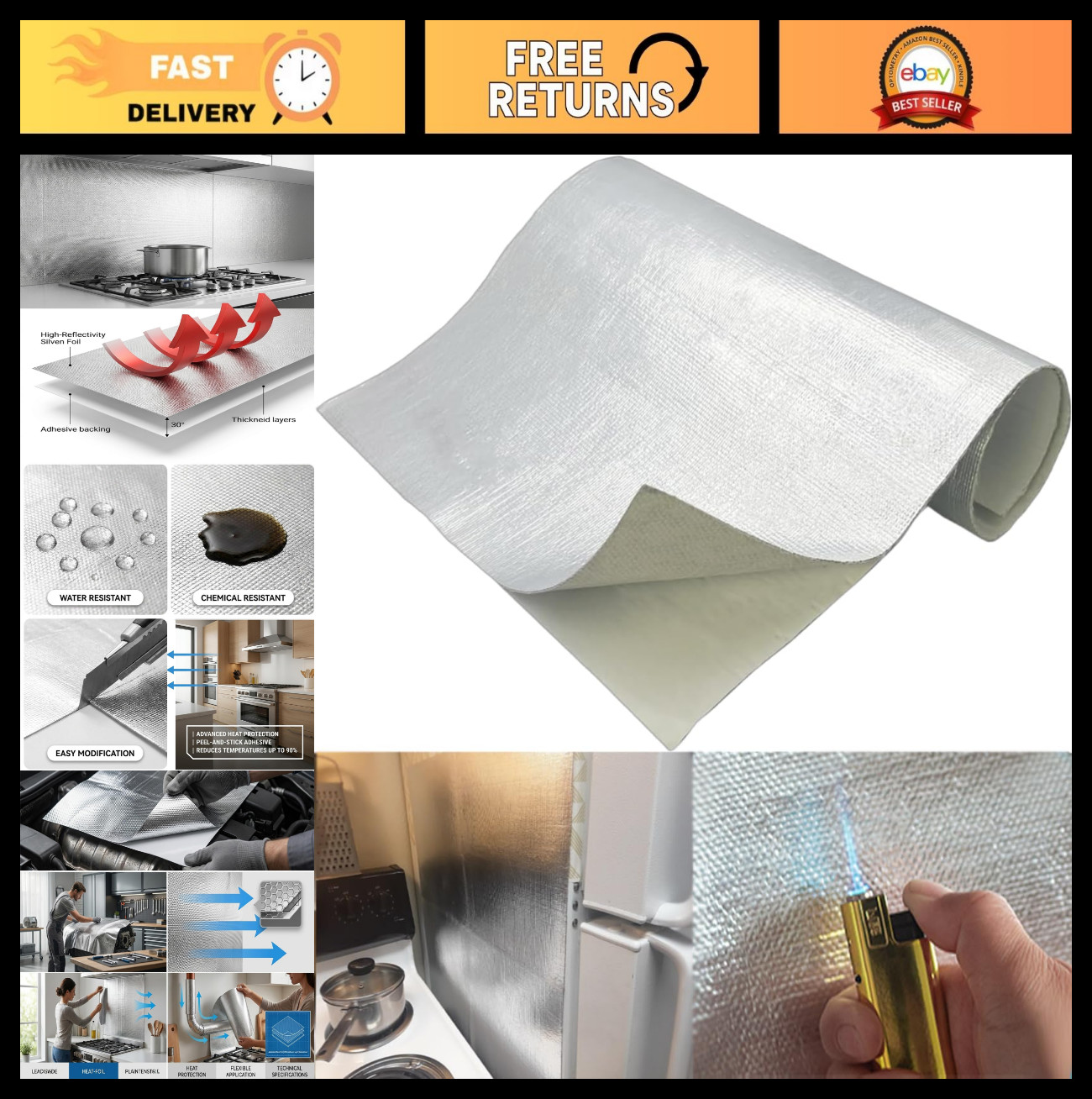 Automotive Heat Shield – 12″x24″ Self-Adhesive Aluminum Fiberglass Insulation, H