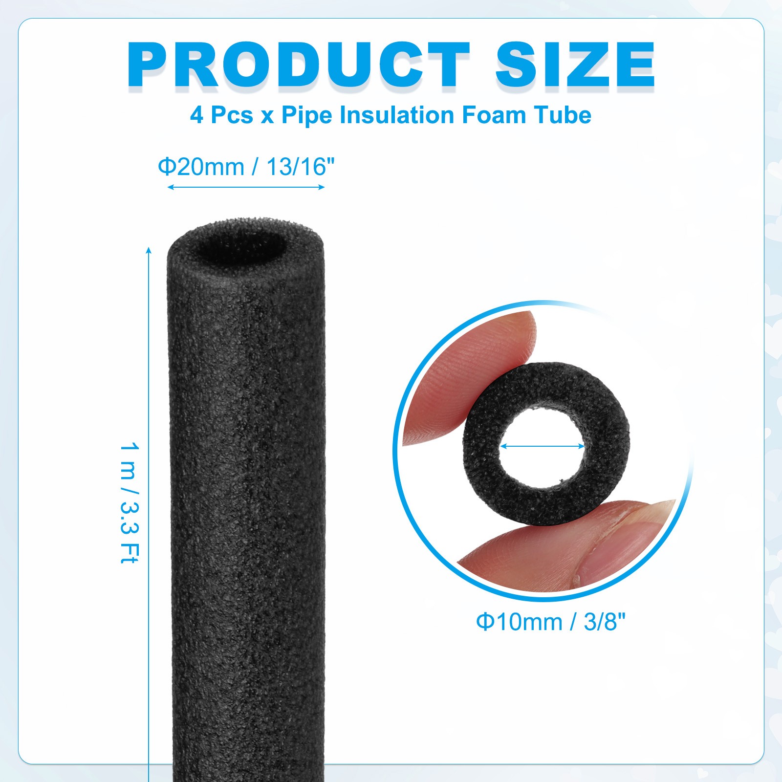 4Pack 3/8″IDx3.3FTx0.79″ Pipe Insulation Foam Tube Pool Noodles Black