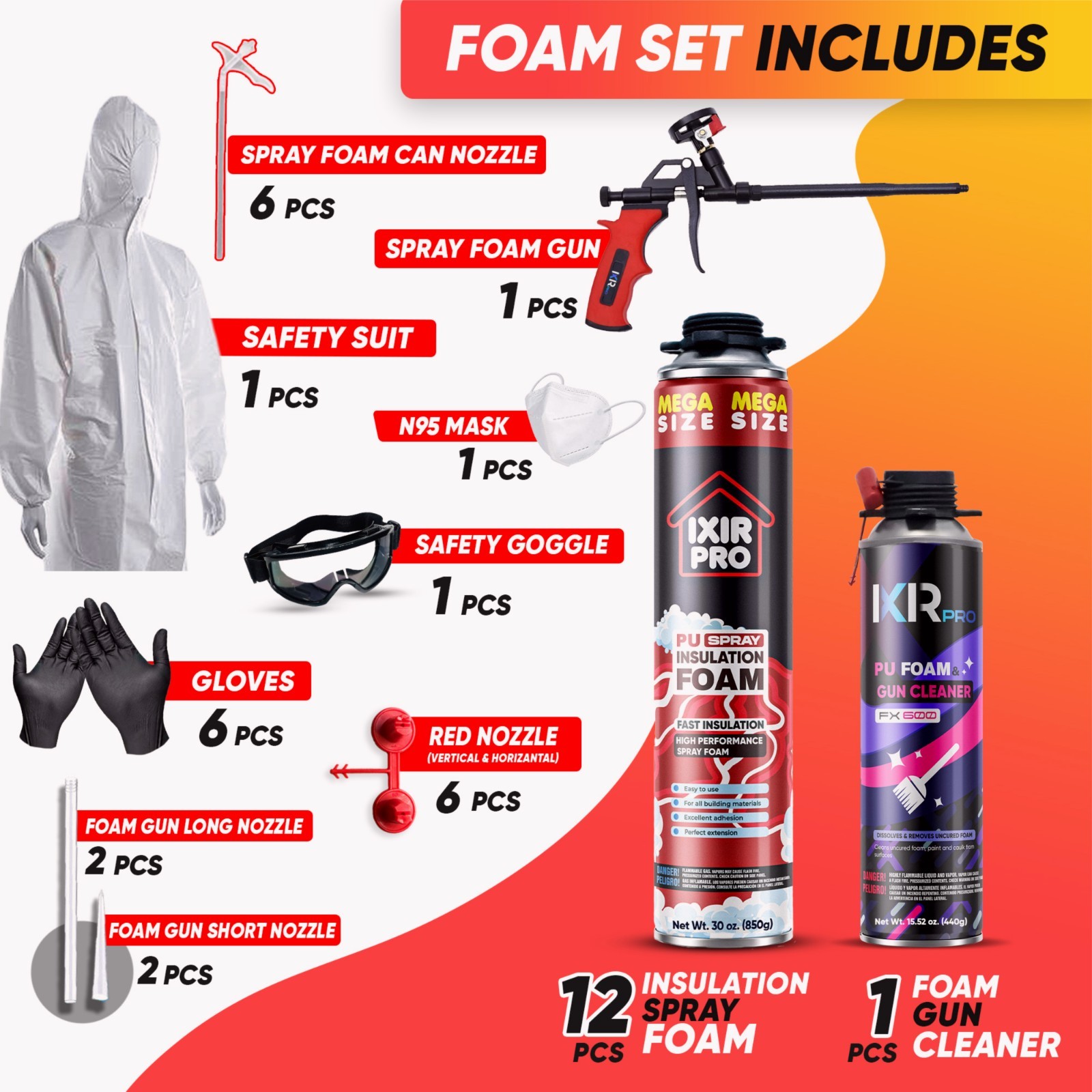 Mega Size Spray Foam Insulation Kit (24×30 oz. / 850 g) 300 Board ft/sq