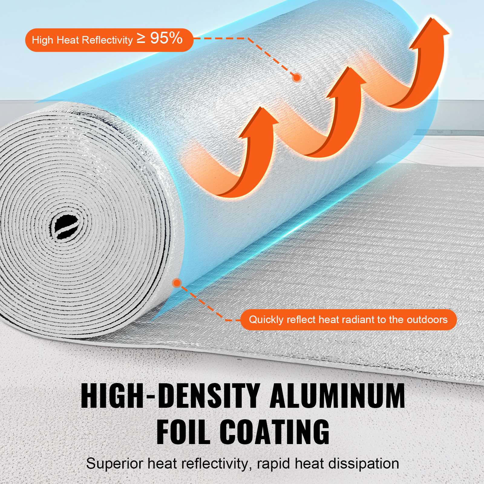 VEVOR Double Reflective Insulation Foam Core Radiant Barrier 48 in x 50 ft 5.5mm