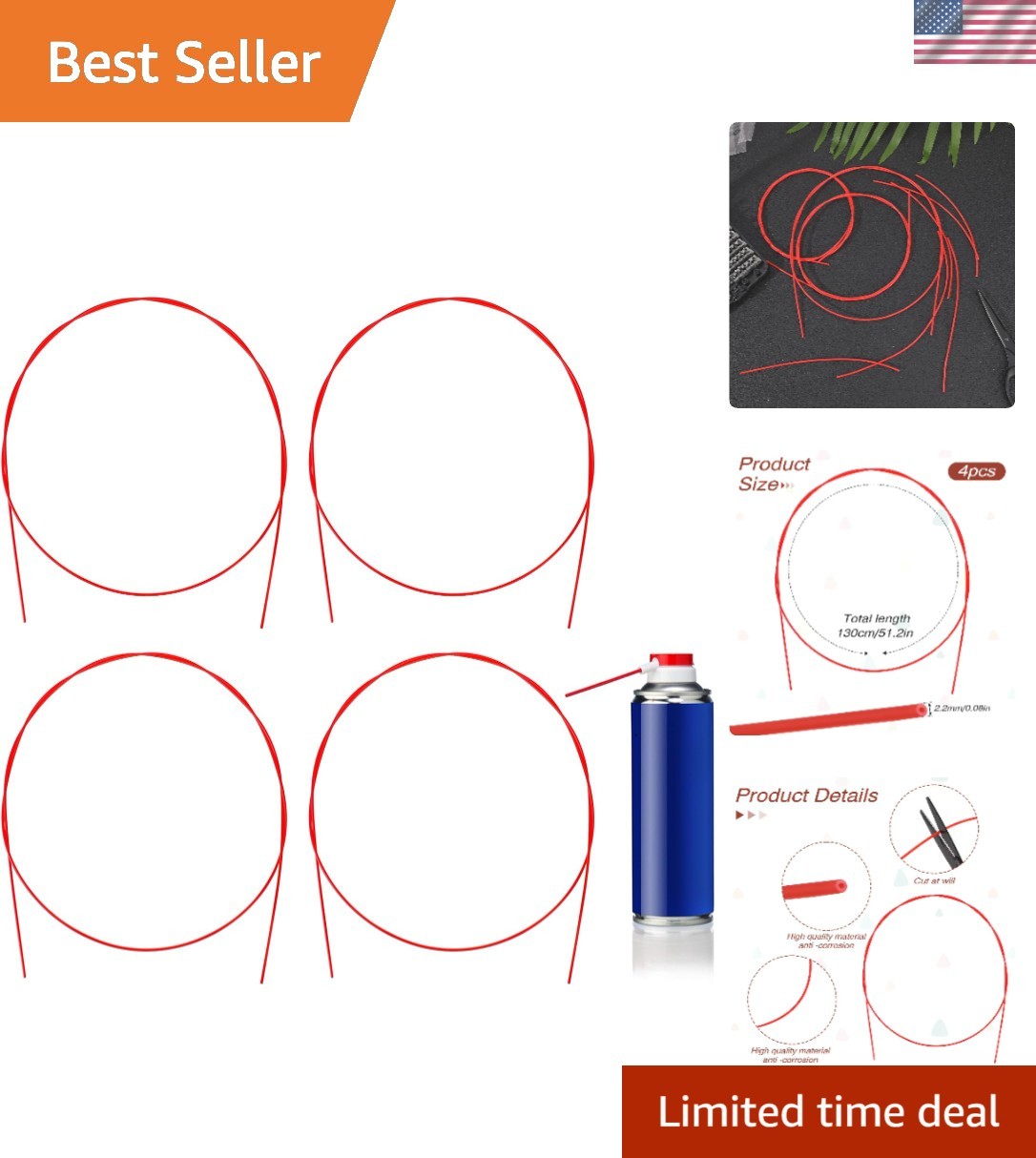 4 Packs of 51 Inch Flexible Spray Can Extension Straws – Durable Red Plastic