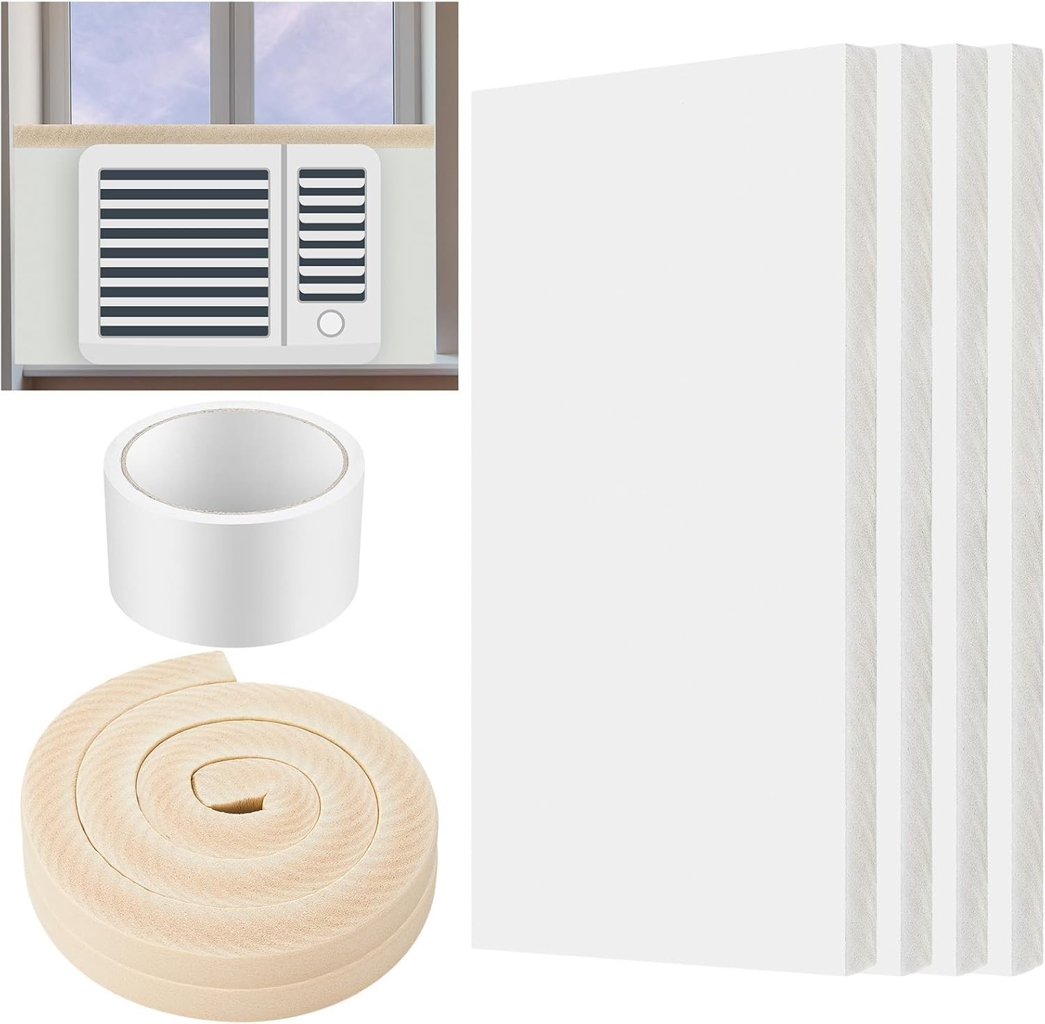 4 Pc 17″ x 9″ x 7/8″ Inch Window Air Conditioner Insulated Foam Panel Insulation