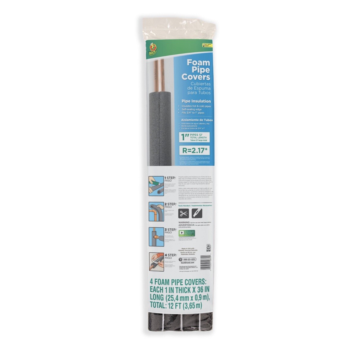 4-pack Duck Brand Insulating Foam Pipe Covers 1 in x 3ft • R=2.17 Insulation