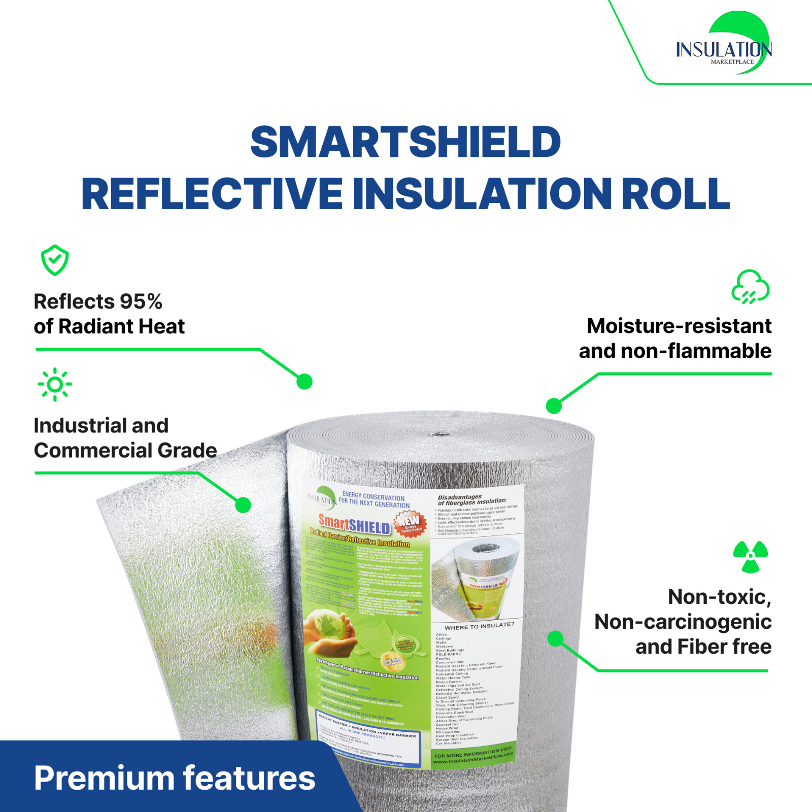 SmartSHIELD -3mm 48″x100Ft Reflective Insulation roll, Foam Core Radiant Barrier
