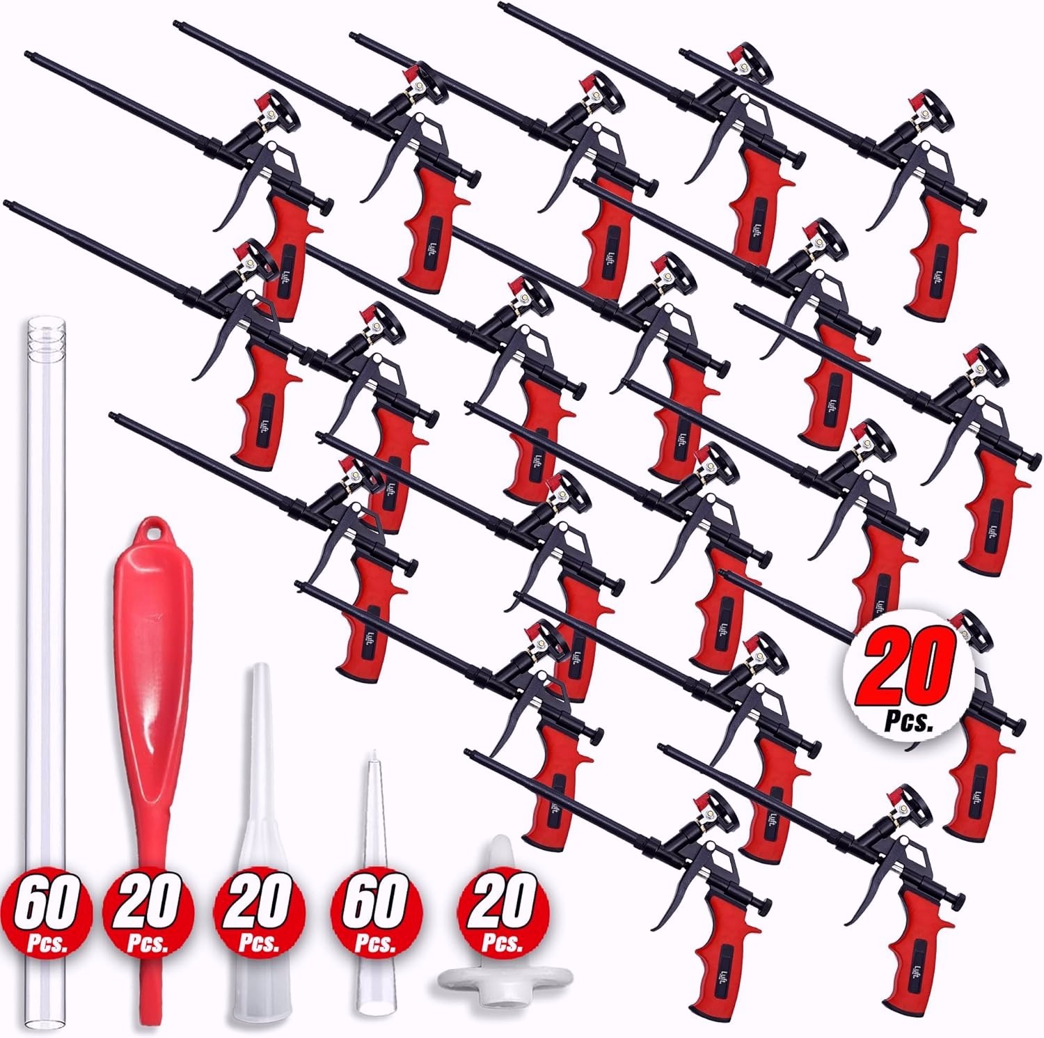 Insulation Expanding Spray Foam Gun (20 Insulation Guns + 180 Extenders)20 Pack