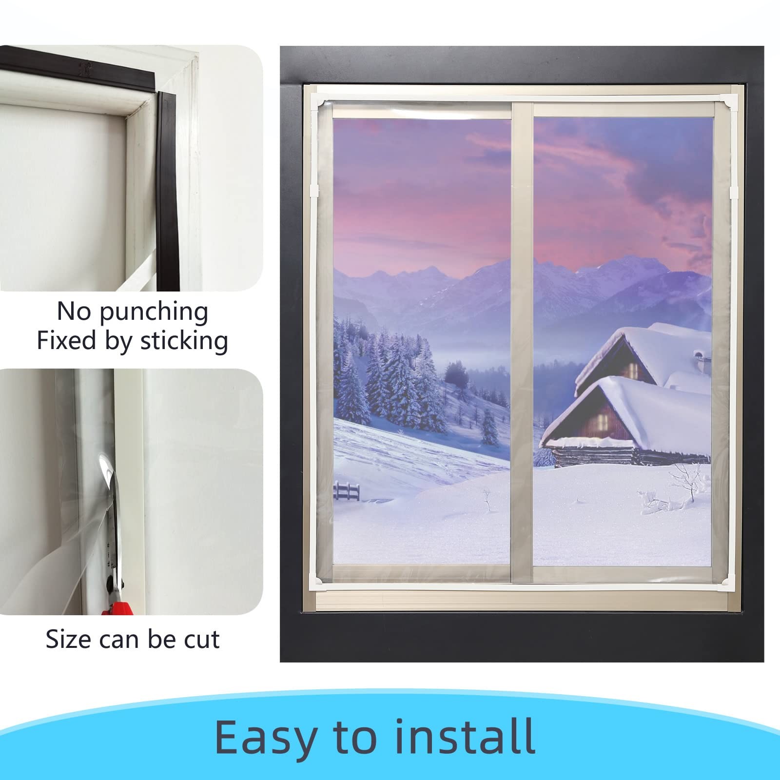 DIY Magnetic Window Insulation Kit 59″x61″, Transparent film white frame