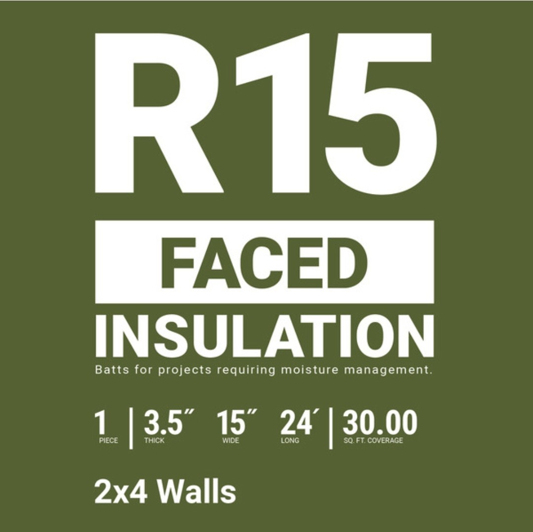 15″ W x 24′ L R-15 Single Faced Fiberglass Roll Insulation WE SHIP OVERSEAS