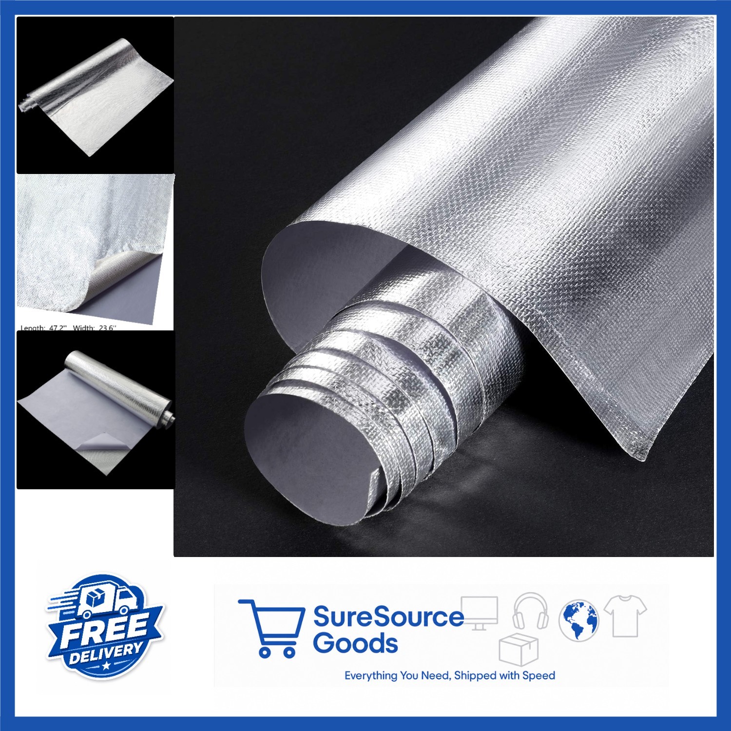 24 x 48 Inch Heat Shield Protection Barrier Silver Adhesive Backed Fiberglass