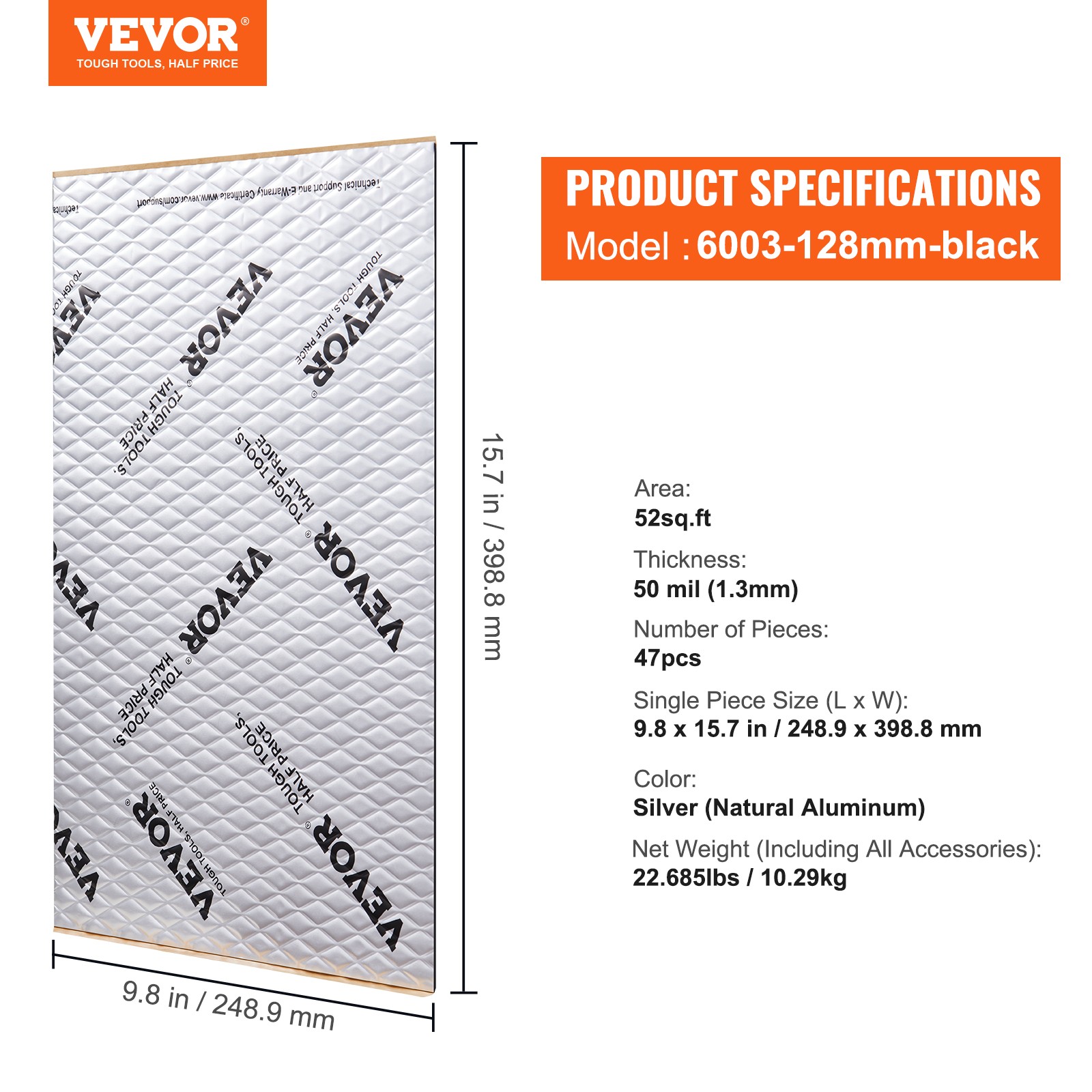 VEVOR Sound Absorption Sheet Noise Mass Grabber 52sq.ft 9.8″ x 15.7″ x 0.05″