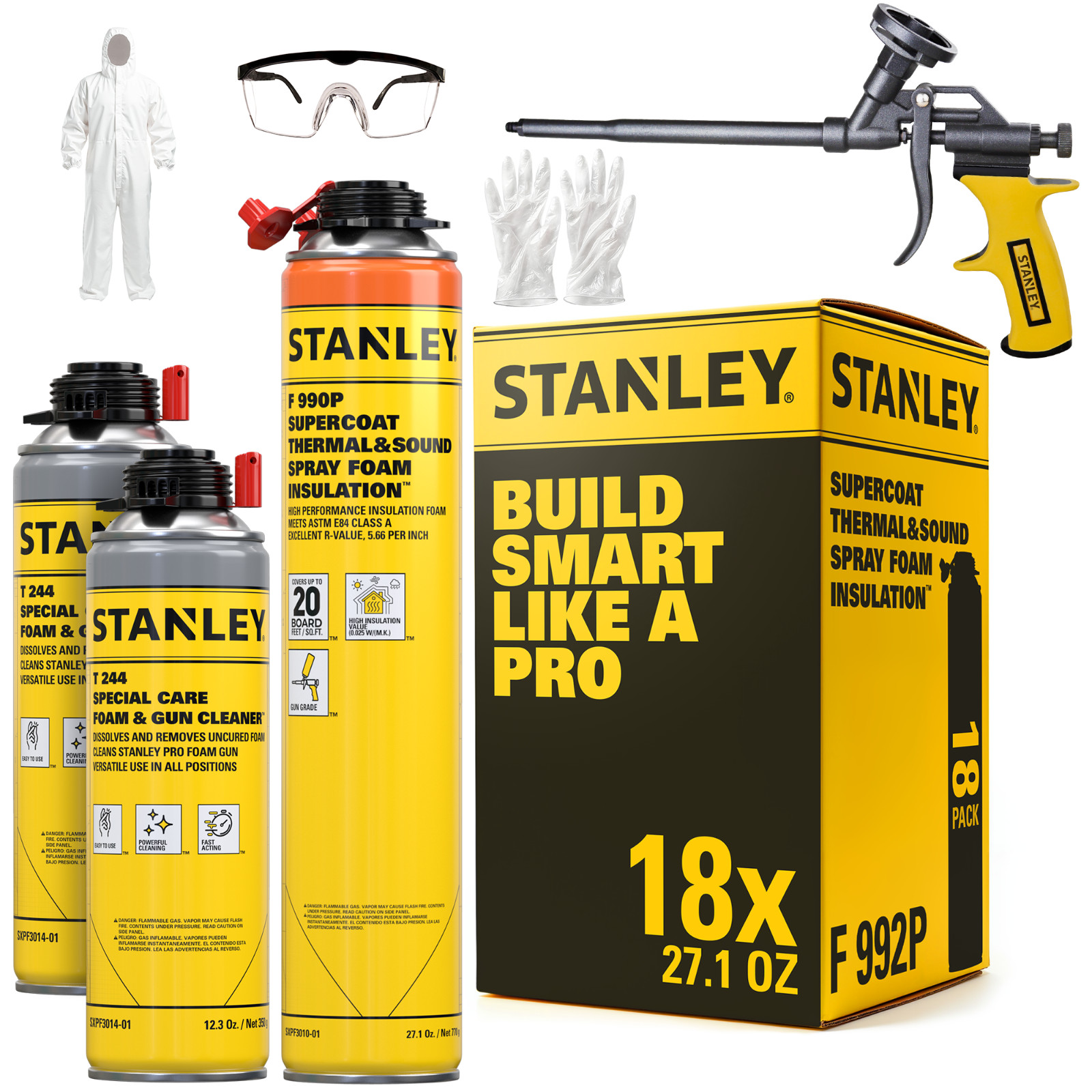 Stanley F990P SuperCoat Class A Fire Foam Closed Cell, 27.1oz 18 Pack – Gun Set