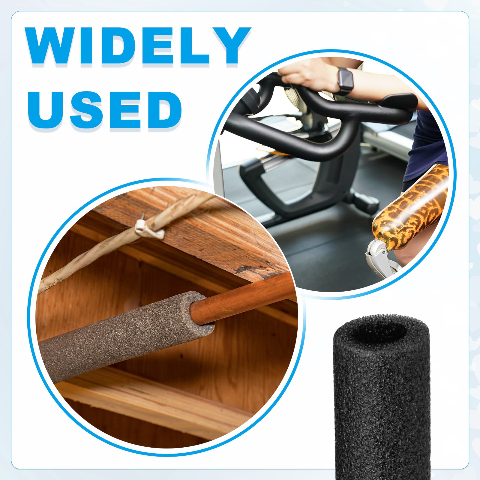 2 Pcs 3/8″ 10mm ID 3.3 FT 0.79″ Pipe Insulation Foam Tube Black