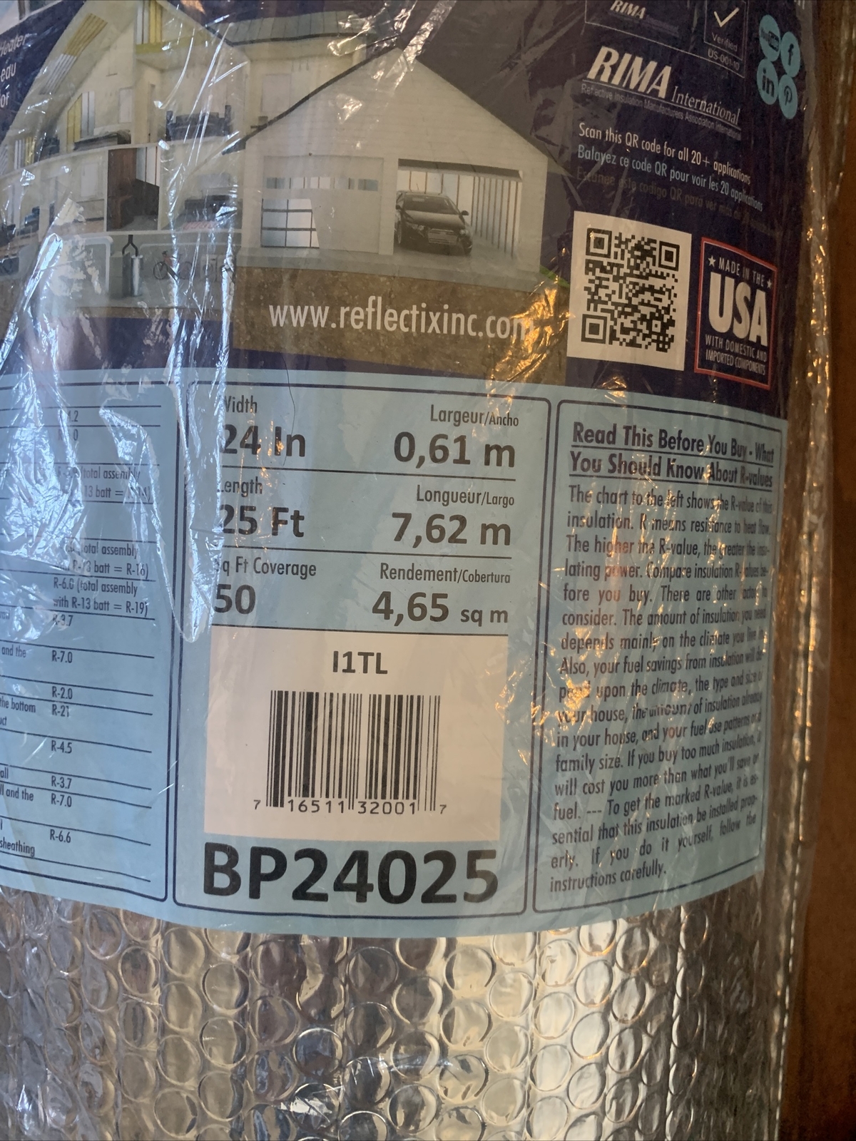 Reflectix BP24025 Double Reflective Bubble Pack Insulation 25’ft x 24” W 50sq f