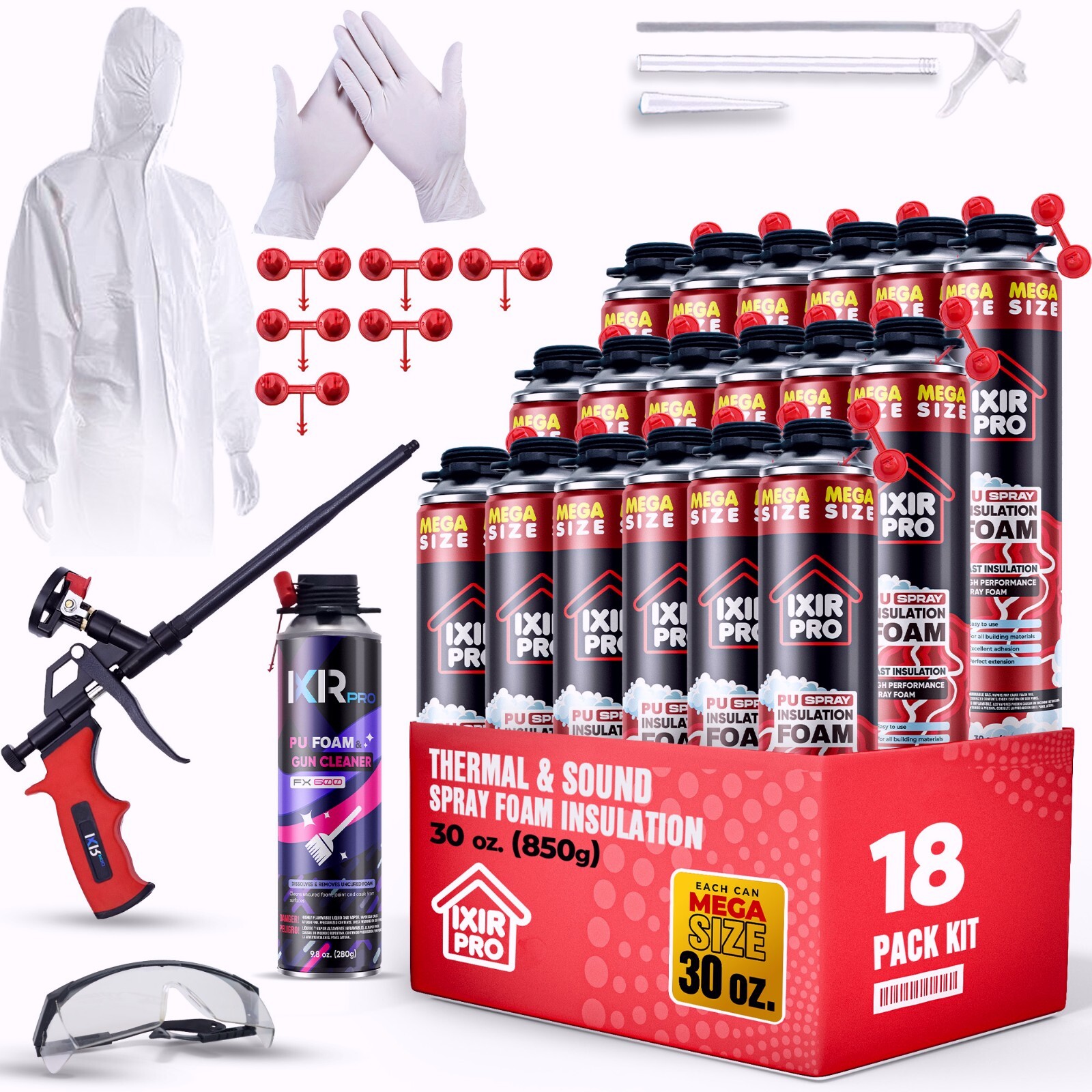 Spray Foam Insulation Kit (18 PK Kit-30oz) Expanding Sealant, High Density