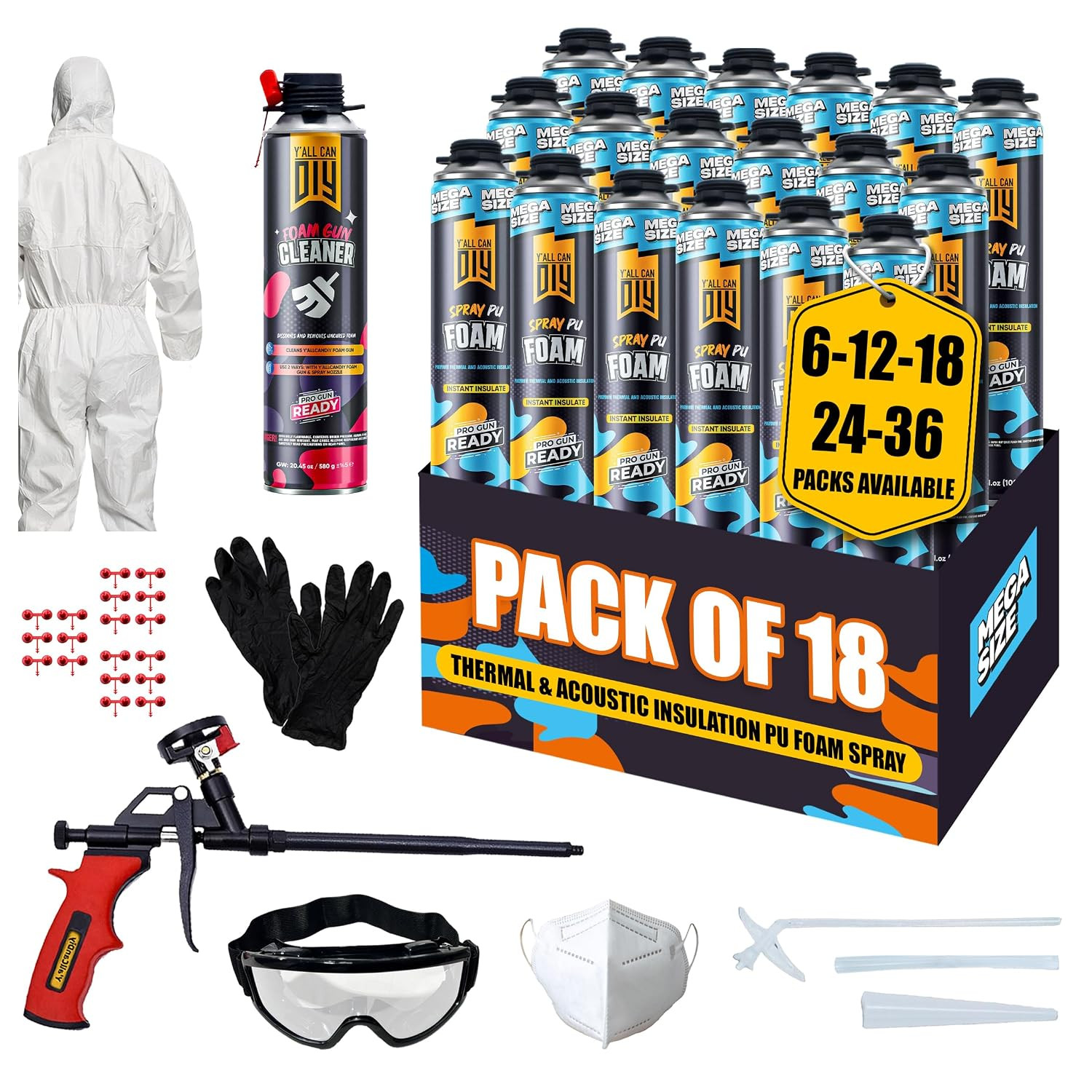 Spray Foam Insulation Kit for Walls & Attic -18 Pack Foam Insulation Spray – 360